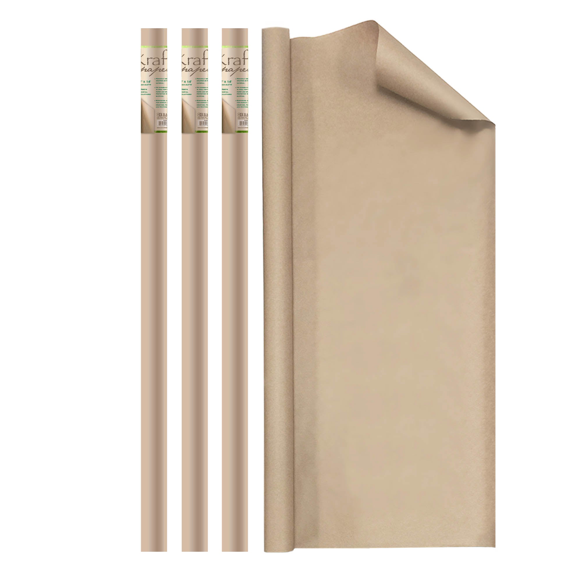 Natural Kraft Wrapping Paper Roll, 30 in x 14 ft