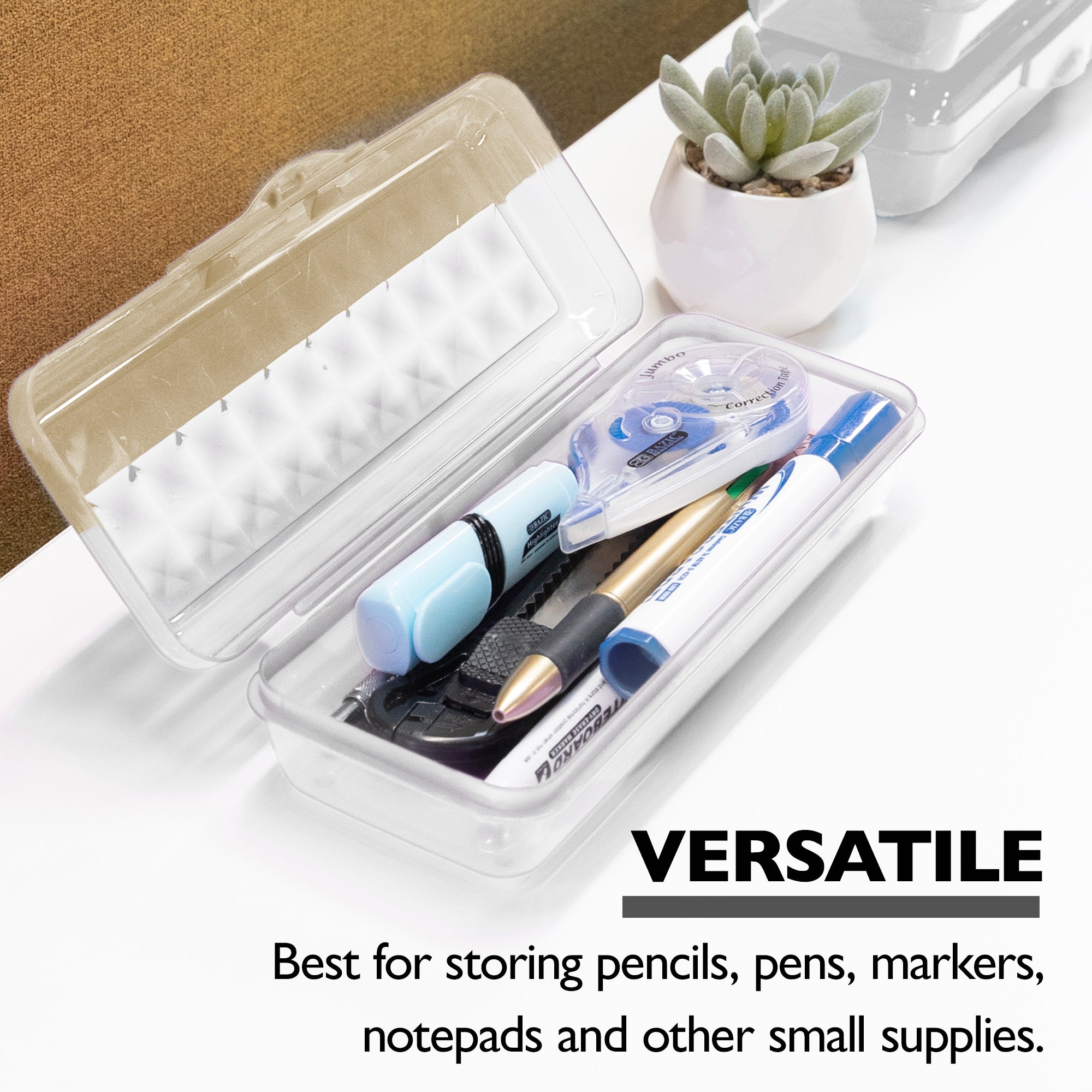LUCENT Clear Pencil Box, 8 x 3 3/8 x 1 7/8 in