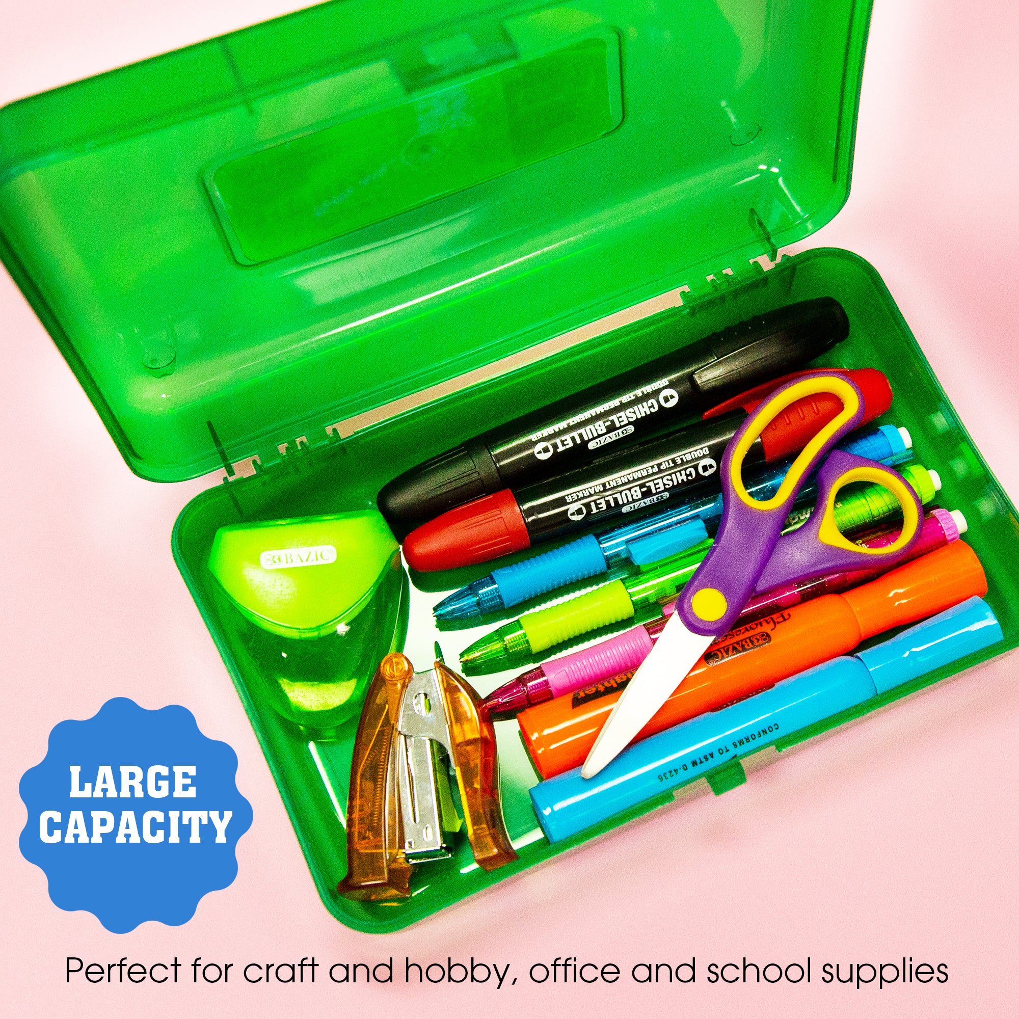 Large Pencil Case, Plastic Utility Box, Assorted Colors