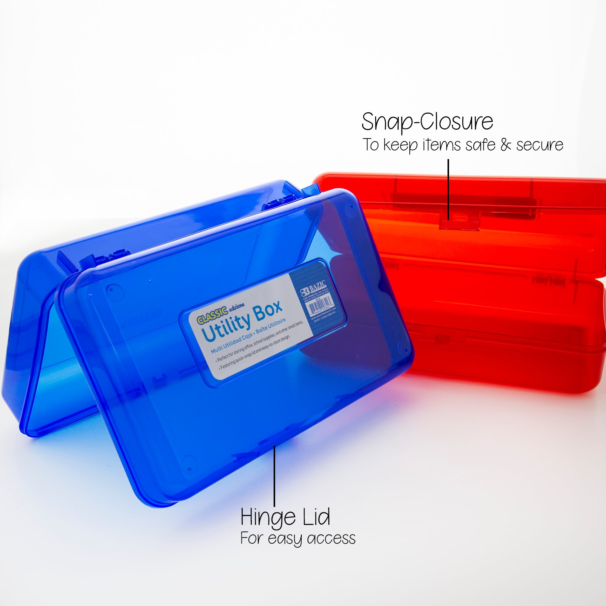 Large Pencil Case, Plastic Utility Box, Assorted Colors