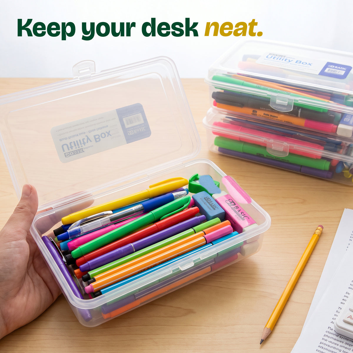 Basix Clear Multipurpose Pencil Box, Stackable