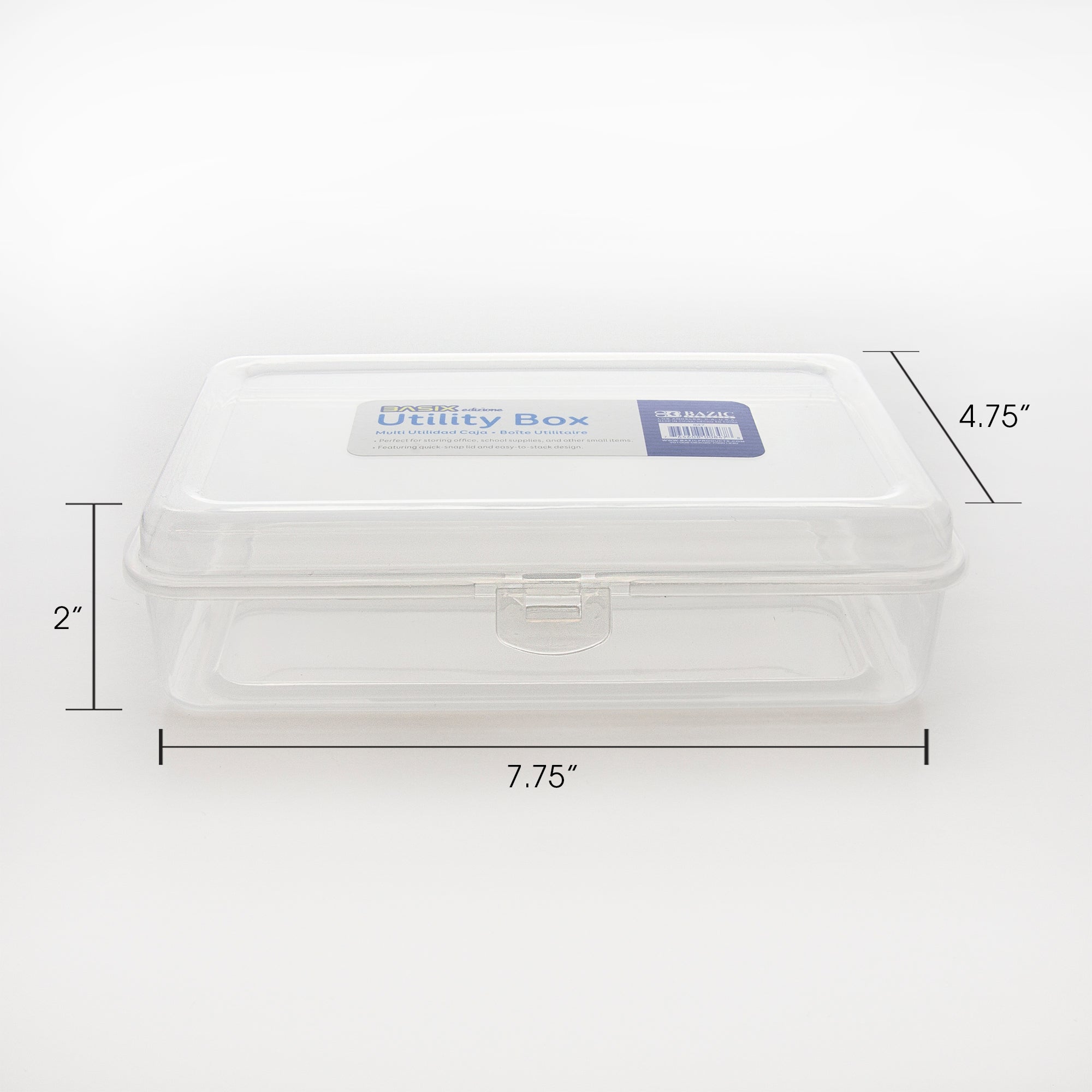 Pencil Box, Clear Plastic Utility Box, 7.75" x 5" x 2"