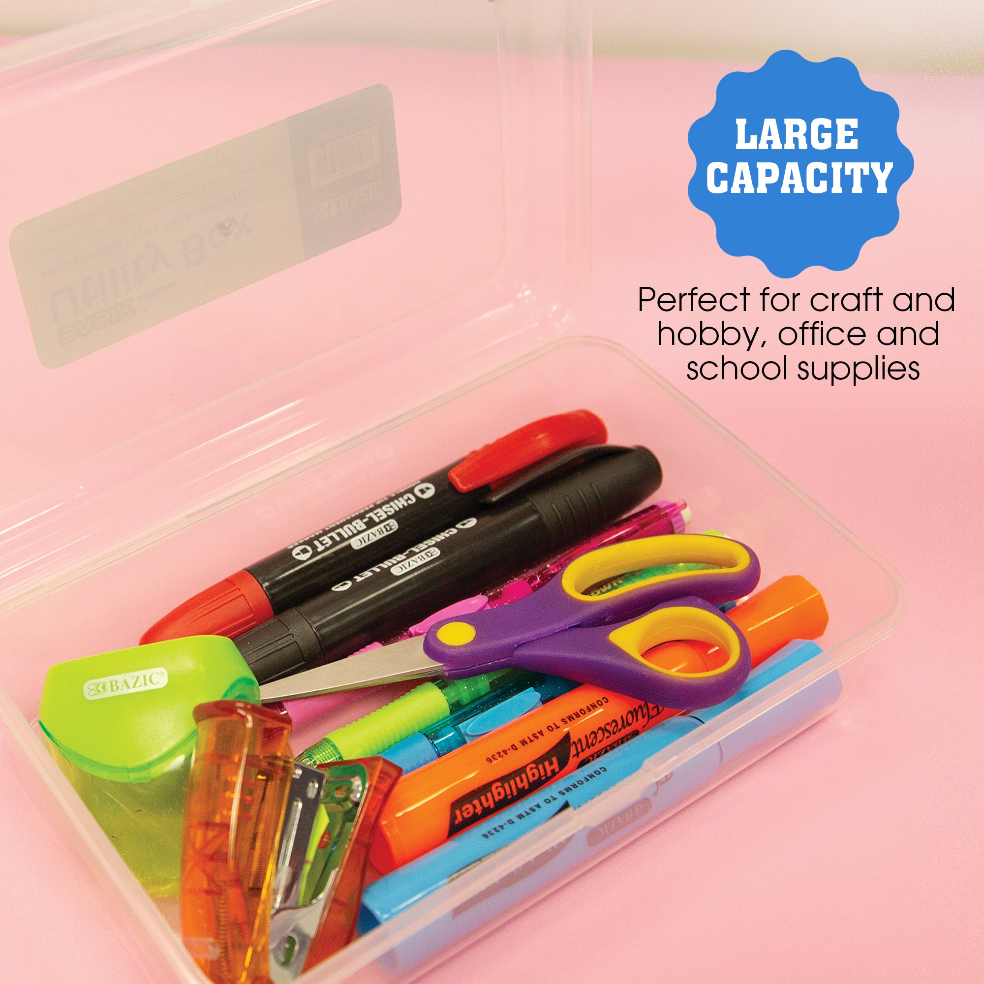Pencil Box, Clear Plastic Utility Box, 7.75" x 5" x 2"