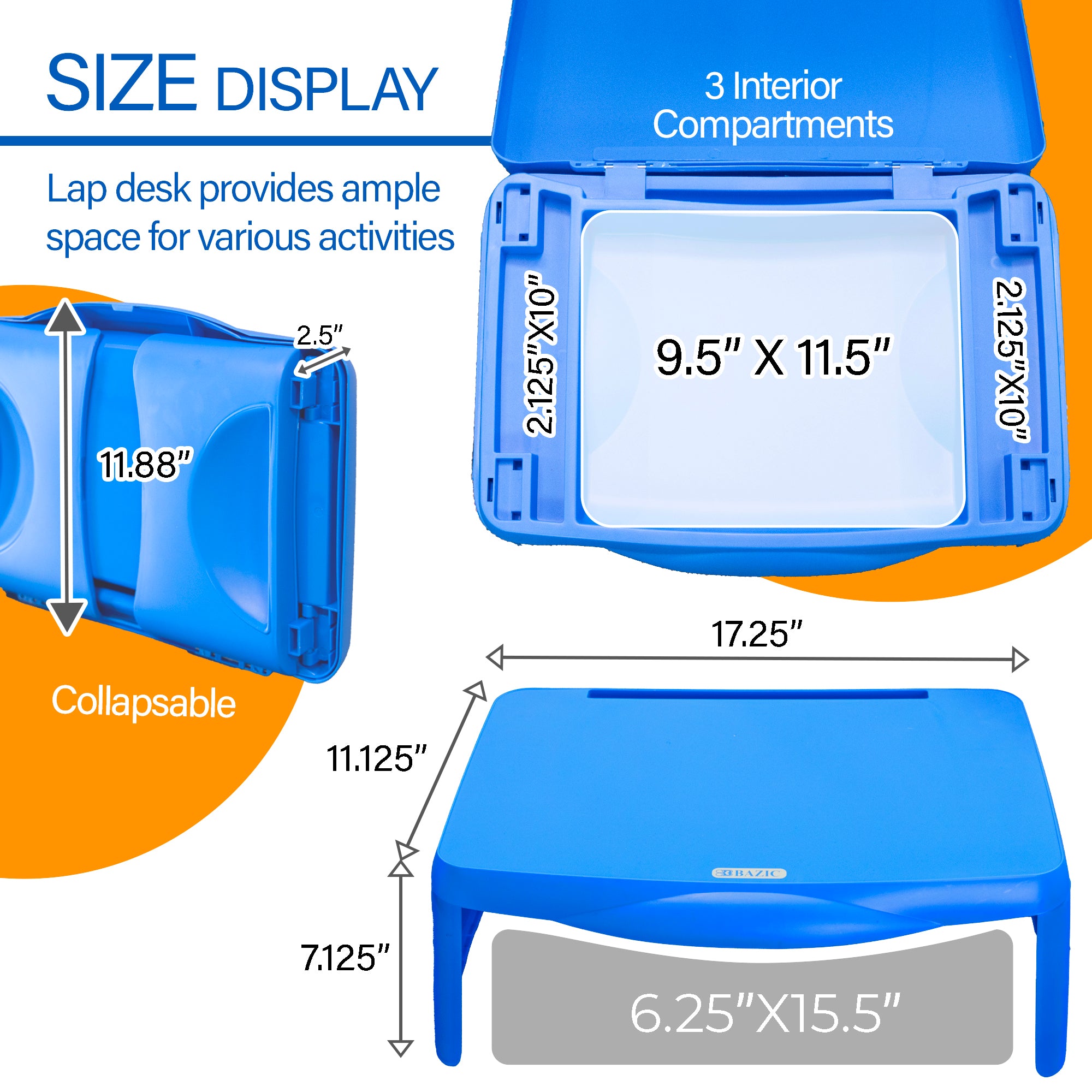 Folding Lap Desk, 17 1/2 x 12 1/2 in, Portable Work Surface
