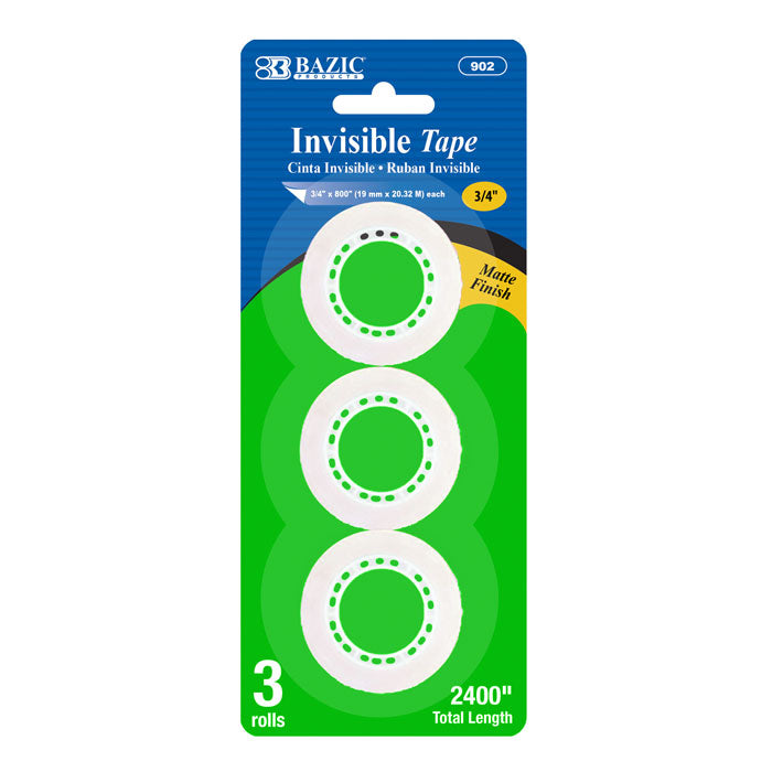 Invisible Tape Refill, 3/4 in x 800 in, 3 Rolls