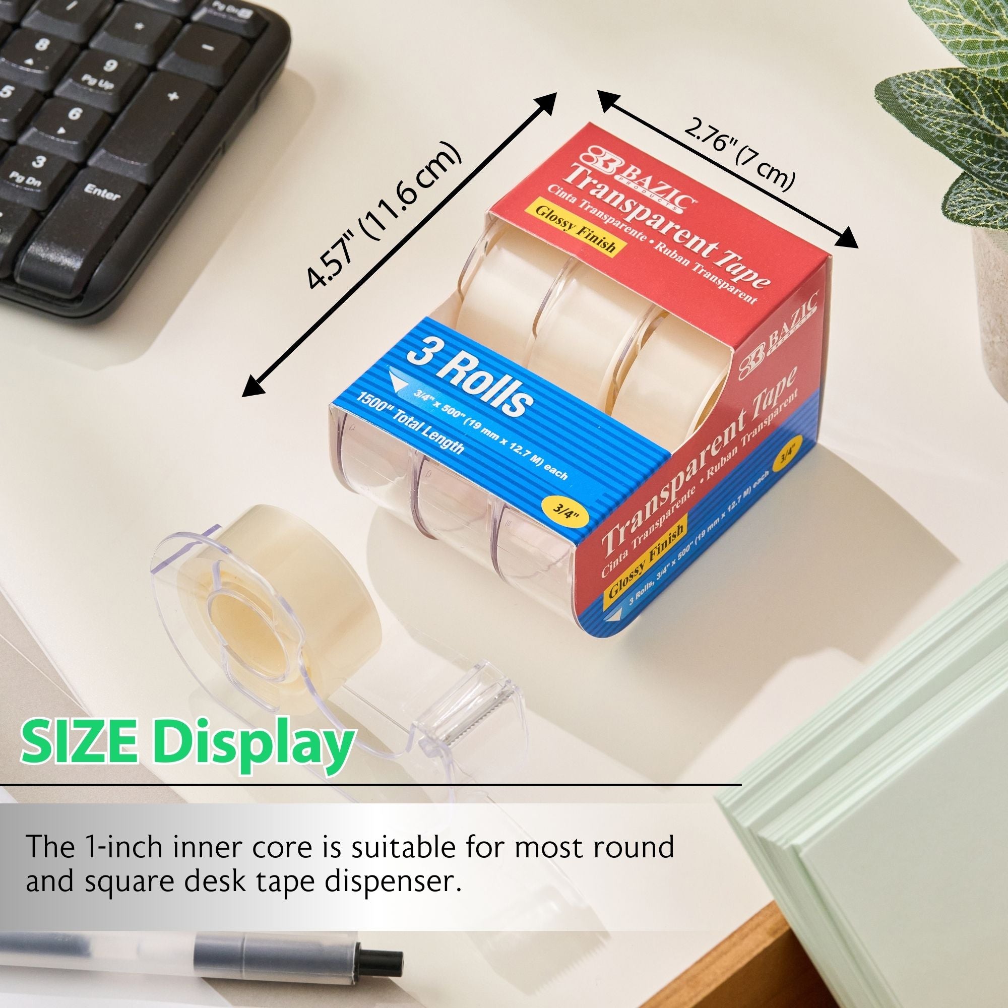 Tape, 3 Rolls, 0.75" x 500" Each