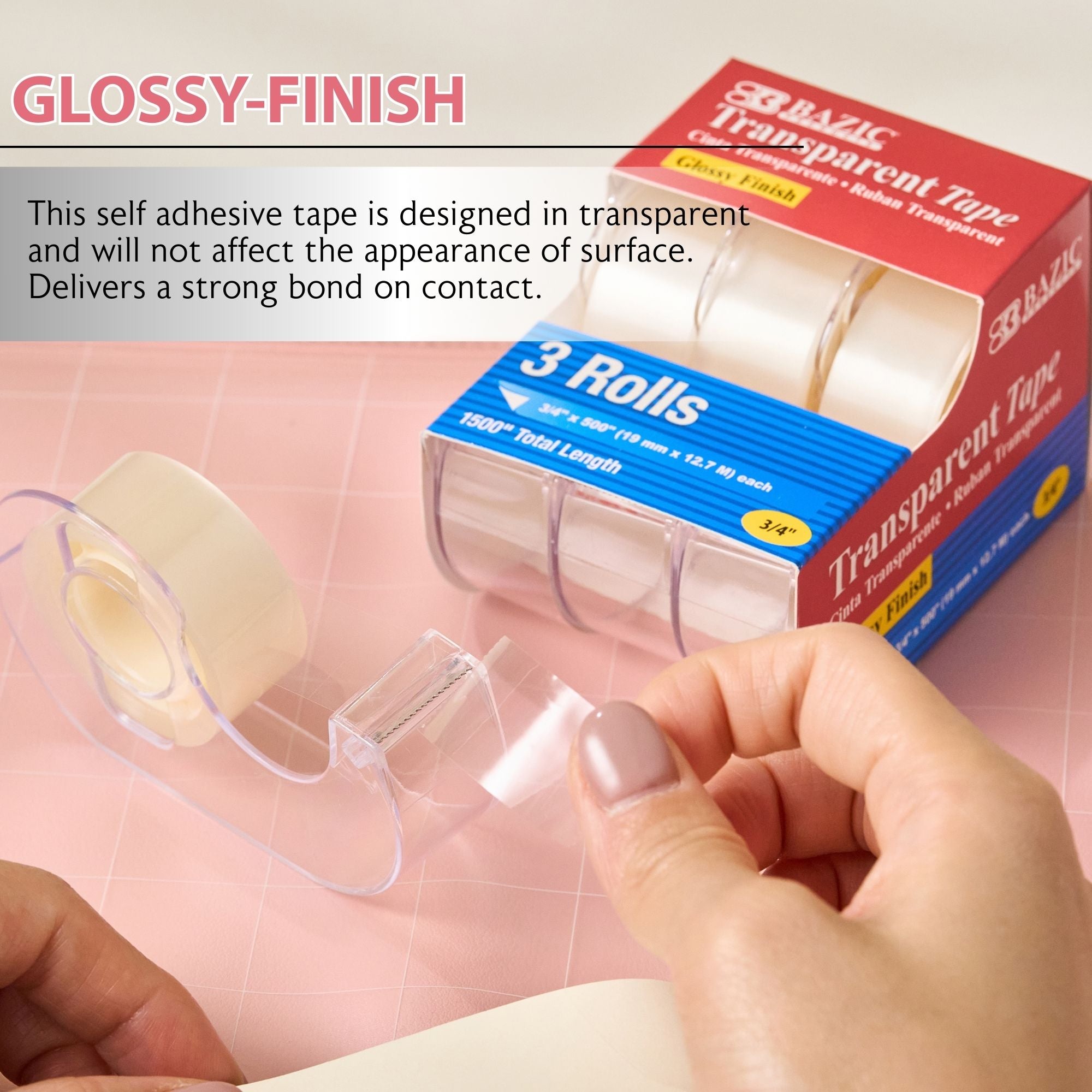 Tape, 3 Rolls, 0.75" x 500" Each