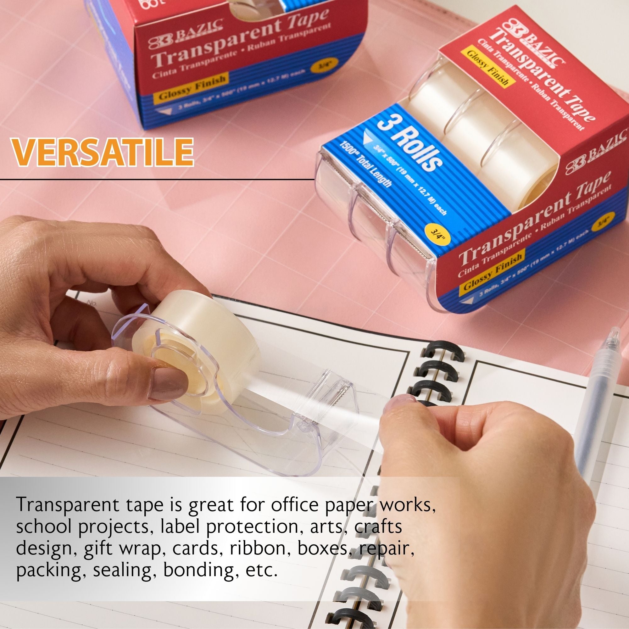 Tape, 3 Rolls, 0.75" x 500" Each