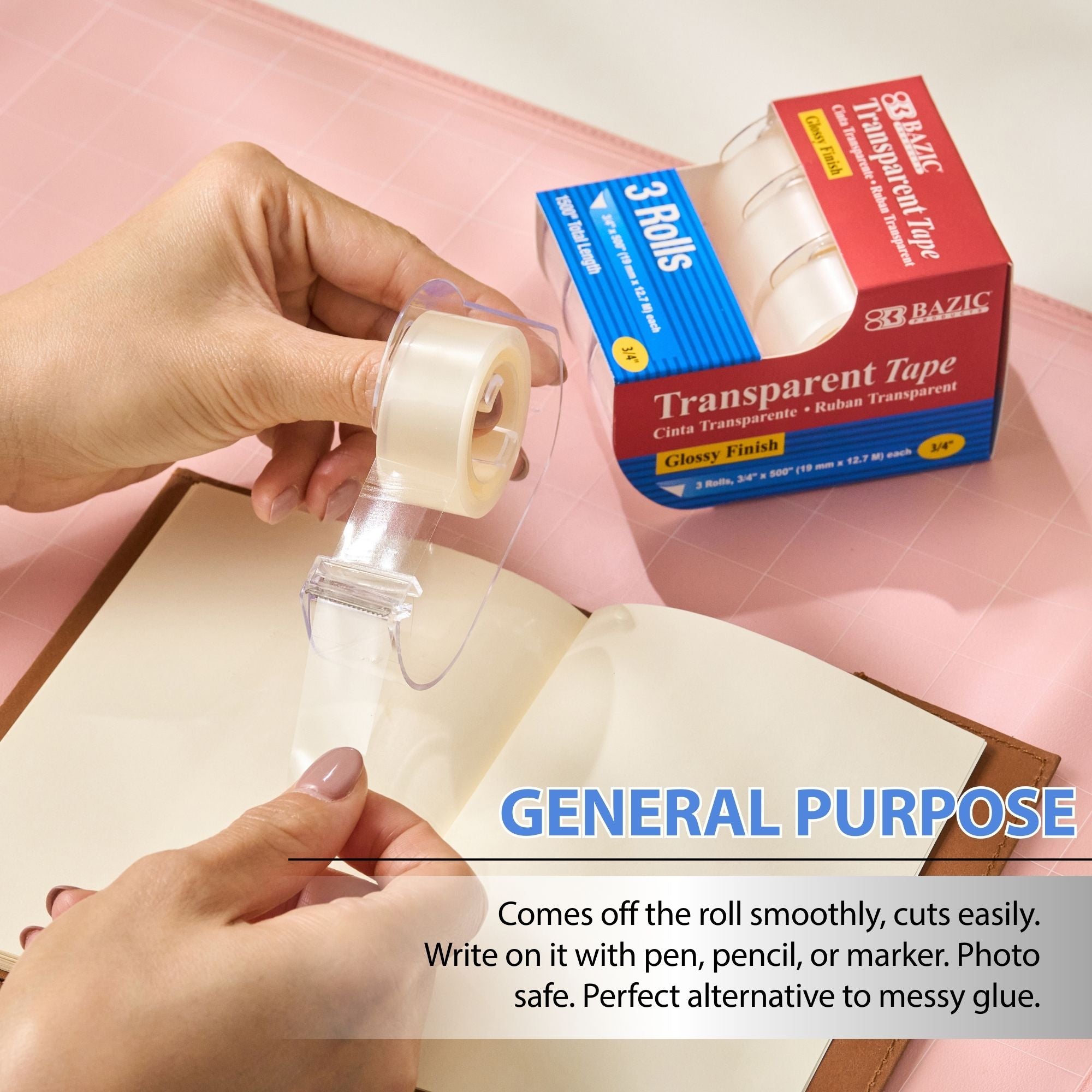 Tape, 3 Rolls, 0.75" x 500" Each