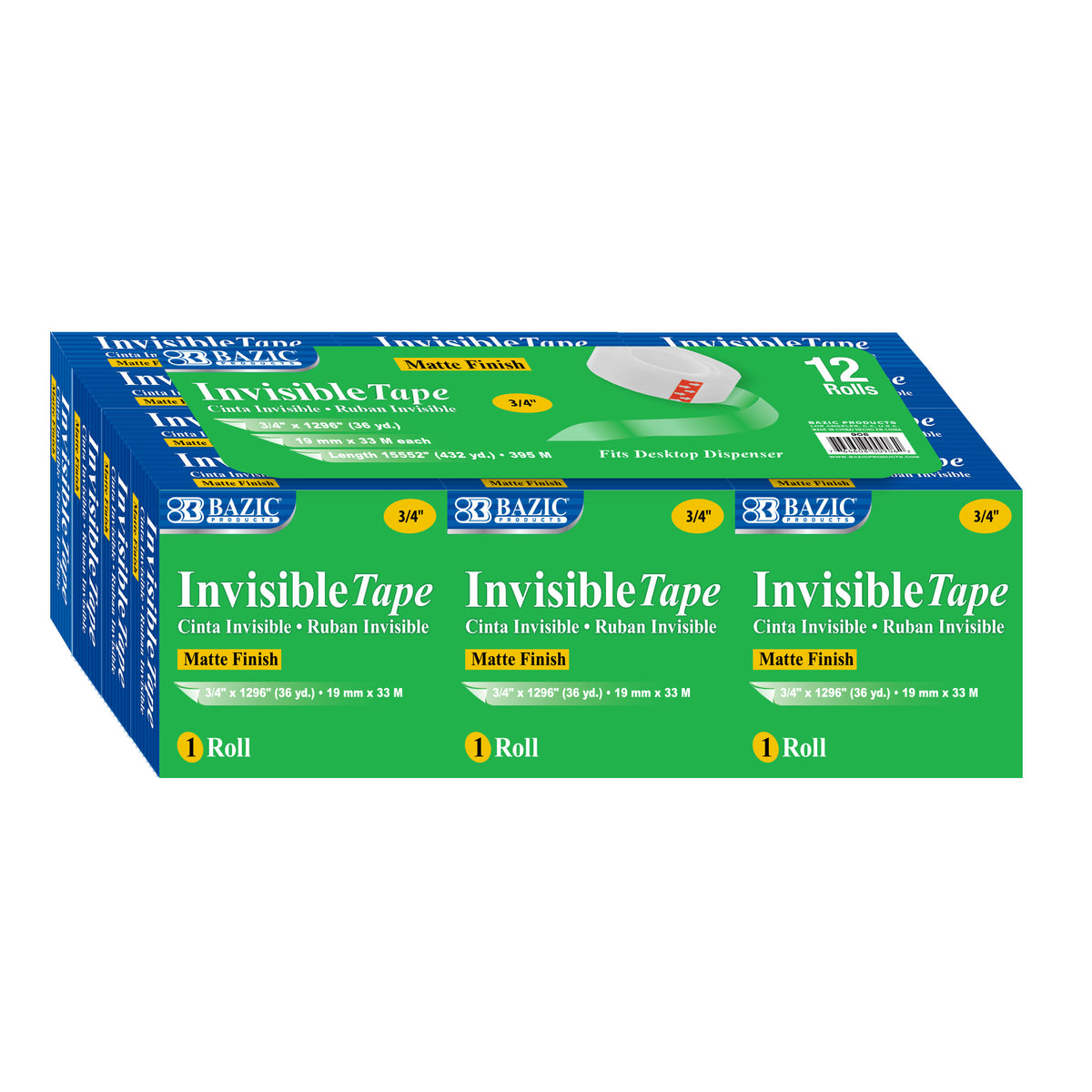 BAZIC Invisible Tape Refill, 3/4 in x 1296 in
