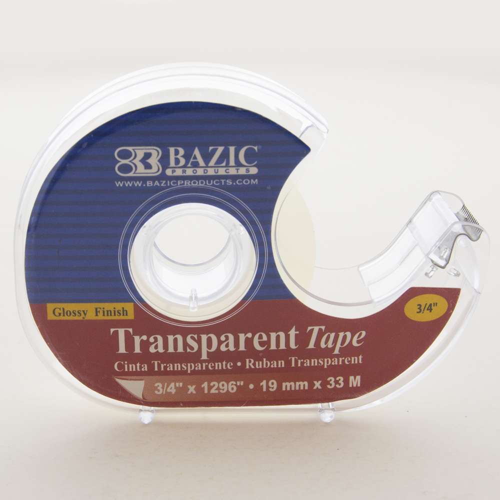 Transparent Tape with Dispenser, 3/4 in x 1296 in