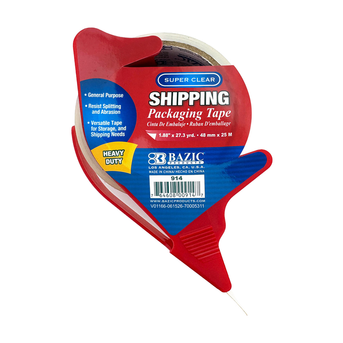Shipping Packaging Tape with Dispenser, 1.88 in x 27.3 yd