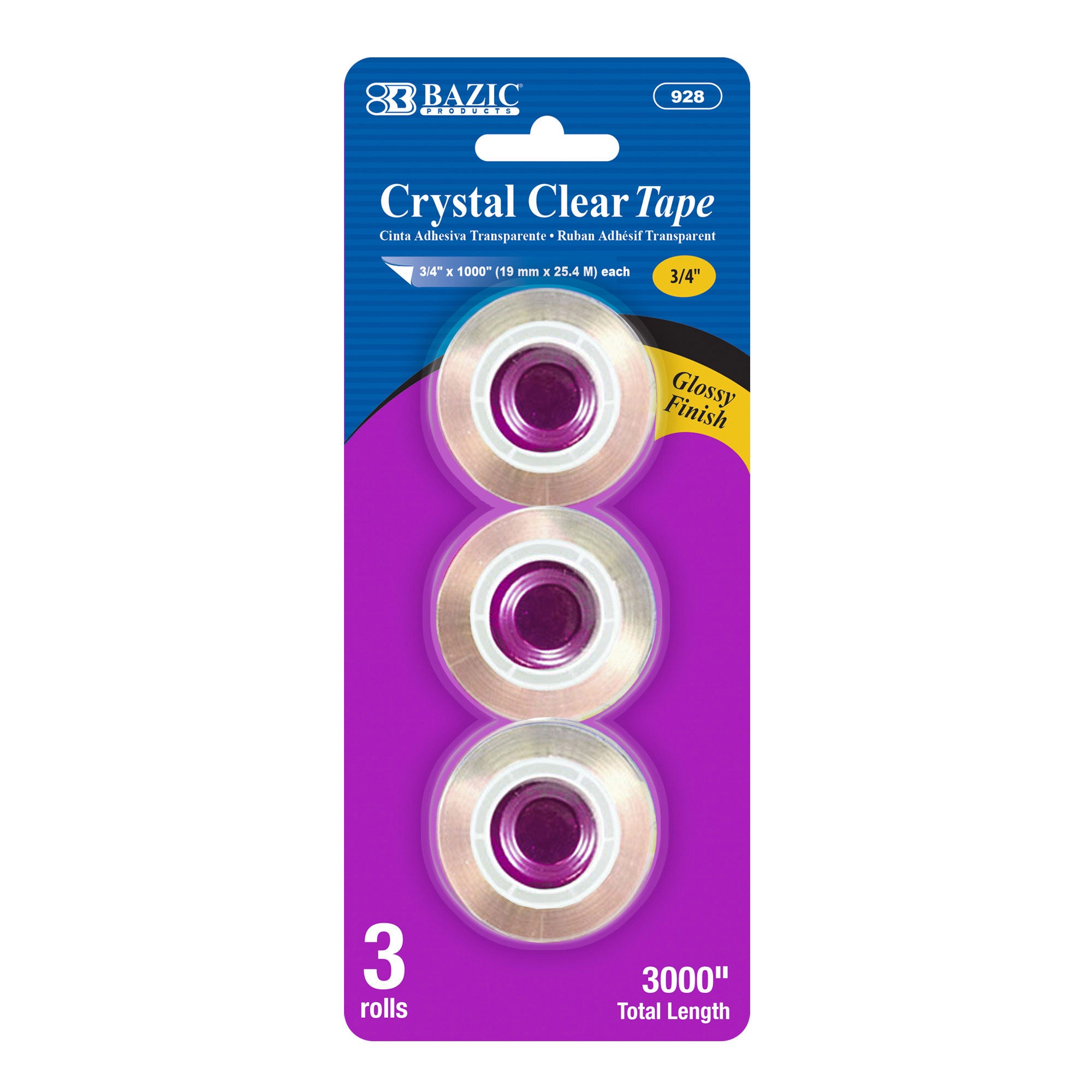 Clear Tape Refills, 3 Rolls, 0.75" x 1000", Glossy
