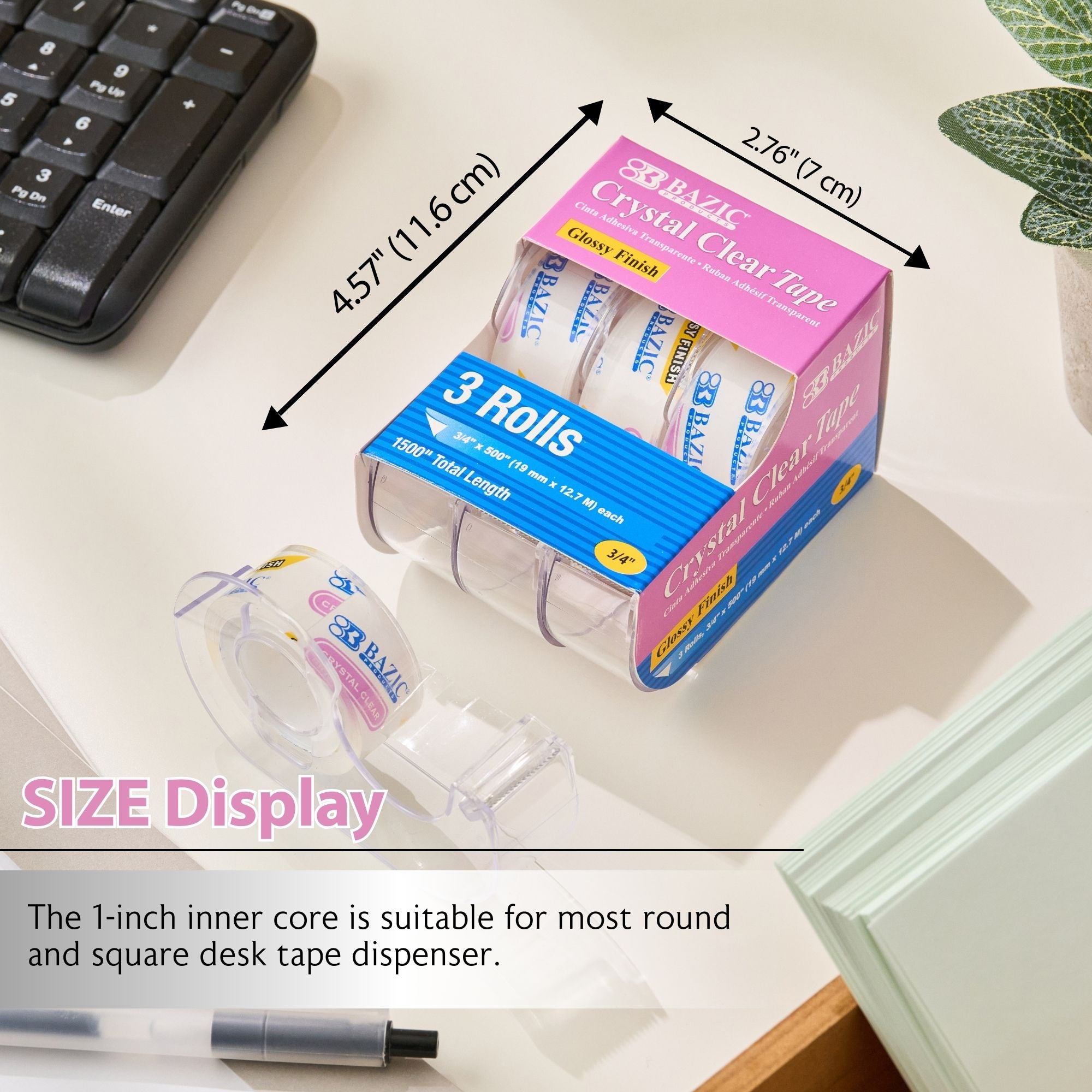Crystal Clear Tape, 3 Rolls, 0.75" x 250" Each