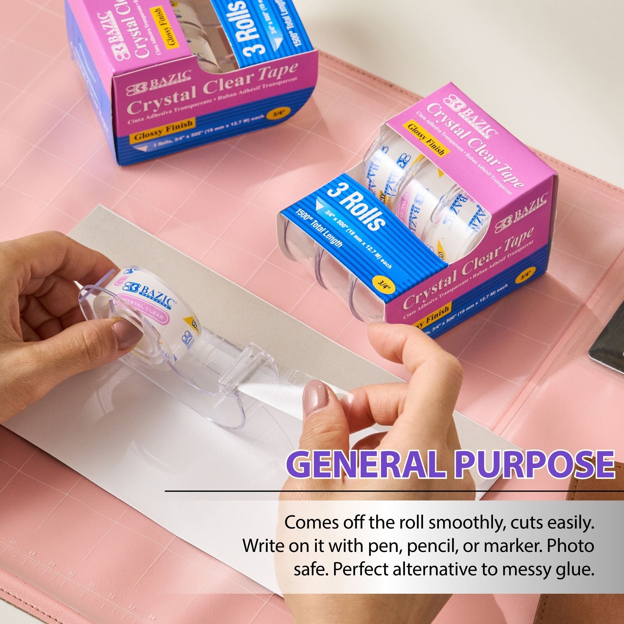 Crystal Clear Tape, 3 Rolls, 0.75" x 250" Each