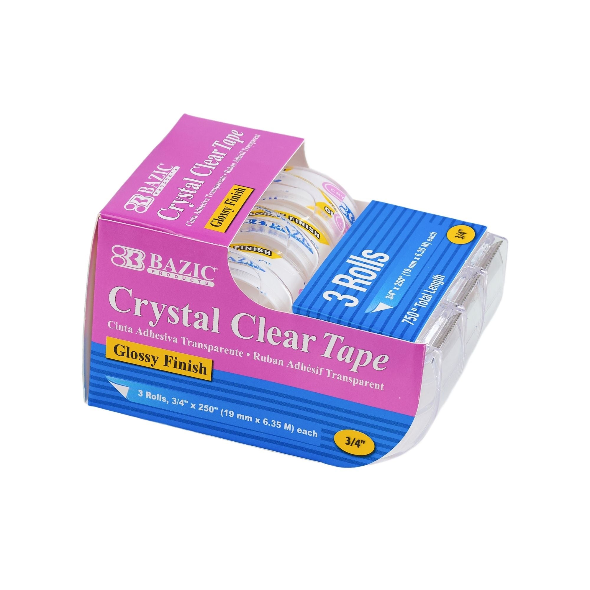 Crystal Clear Tape, 3 Rolls, 0.75" x 250" Each