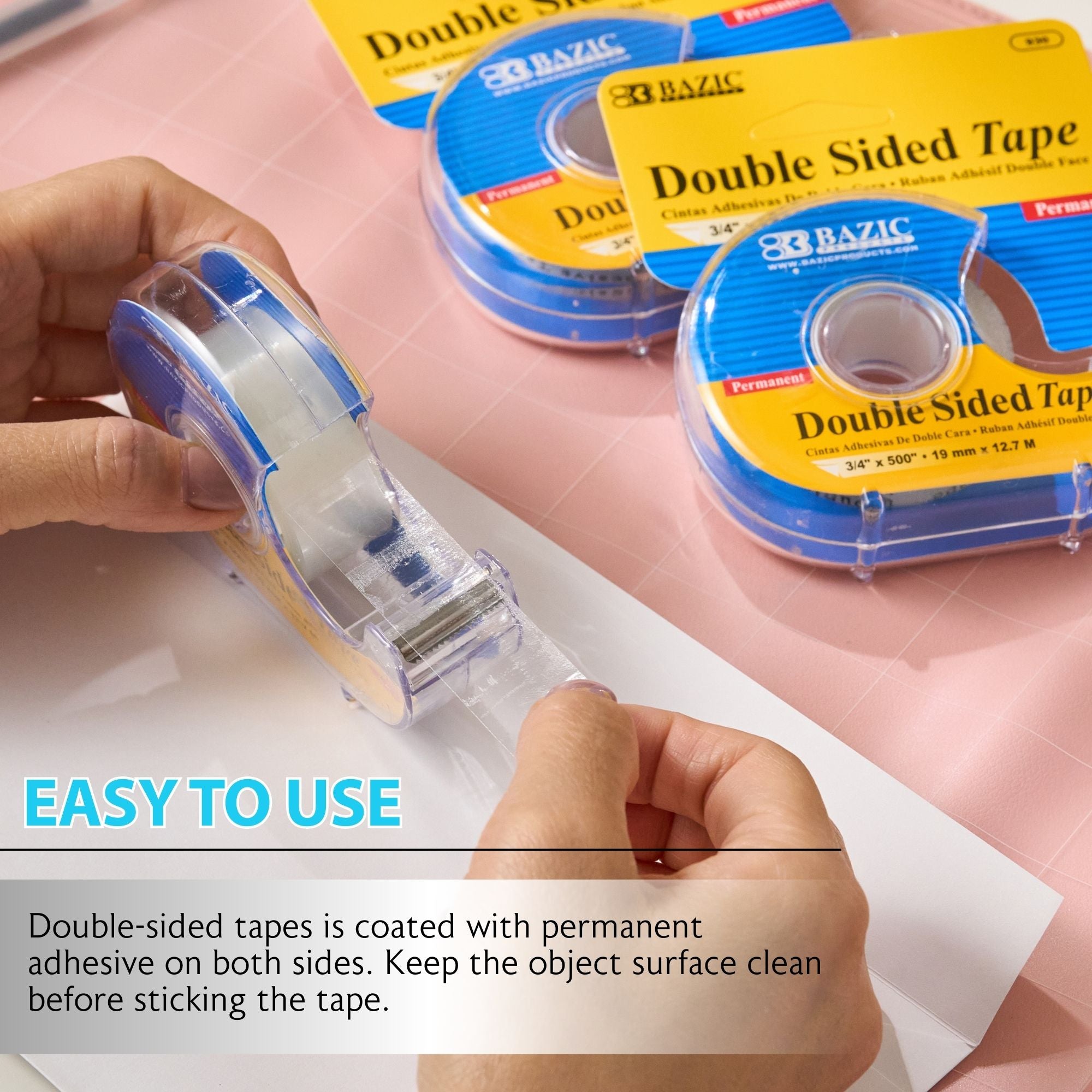 Double Sided Tape with Dispenser, 0.75" x 500"