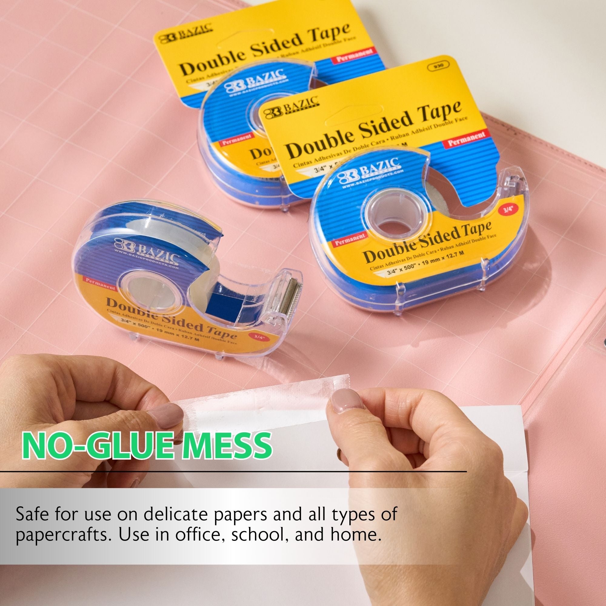 Double Sided Tape with Dispenser, 0.75" x 500"