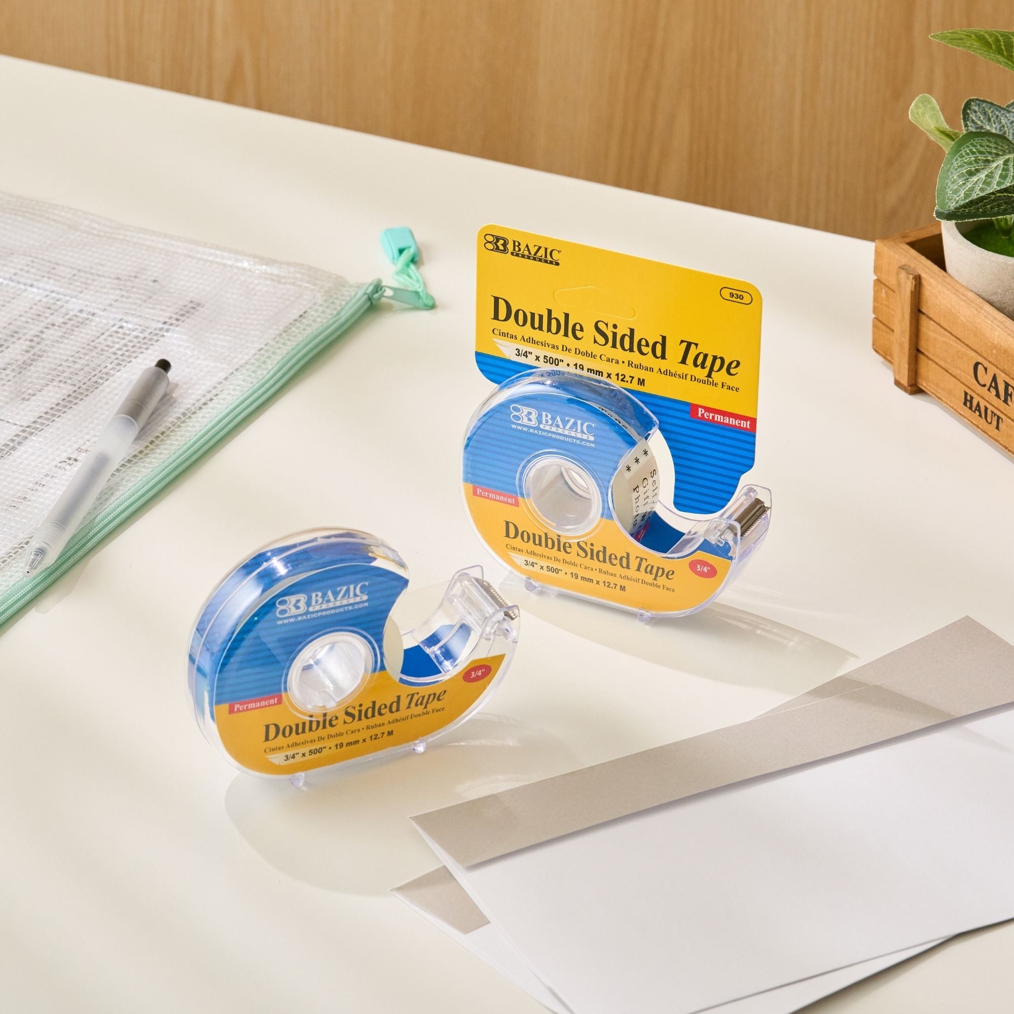 Double Sided Tape with Dispenser, 0.75" x 500"
