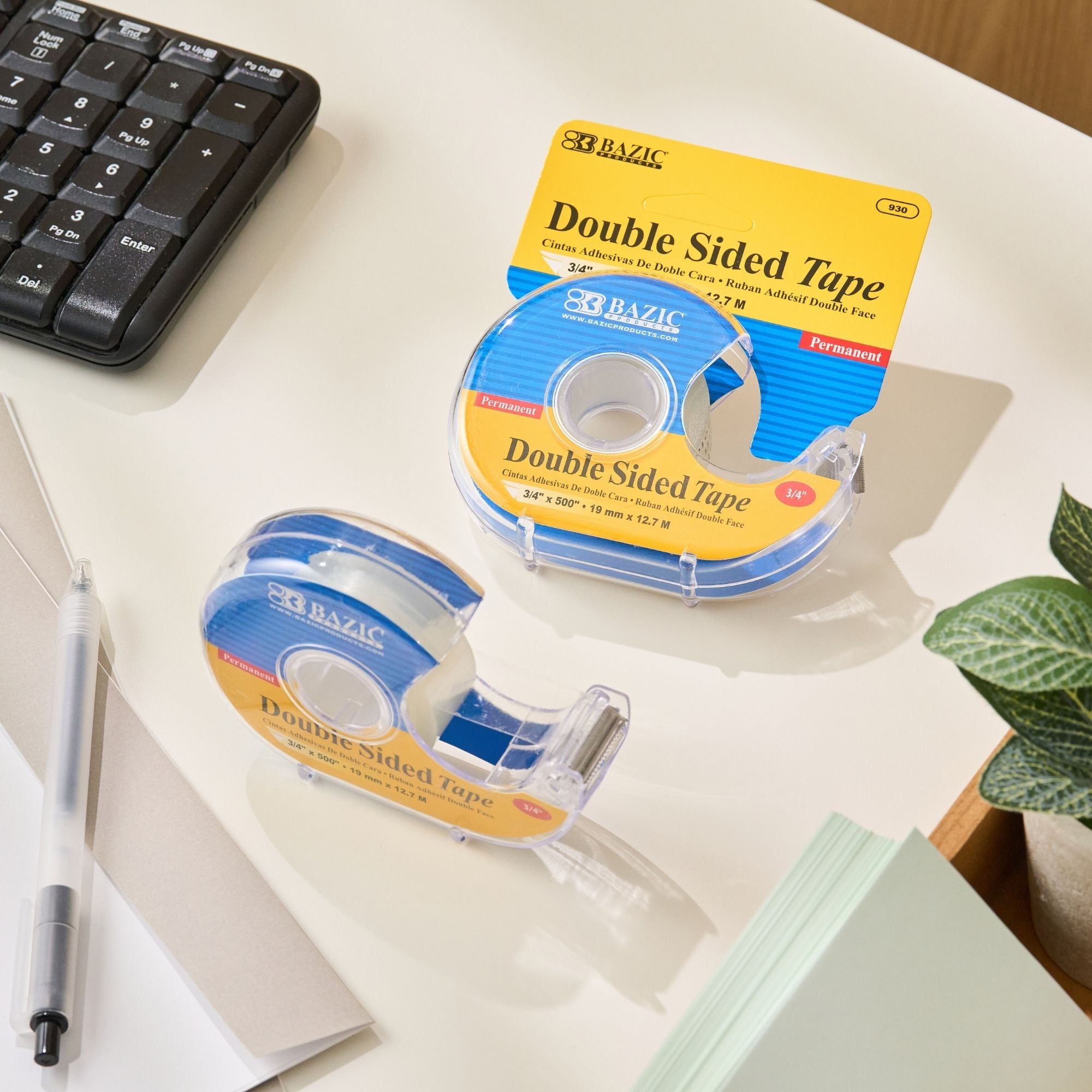 Double Sided Tape with Dispenser, 0.75" x 500"