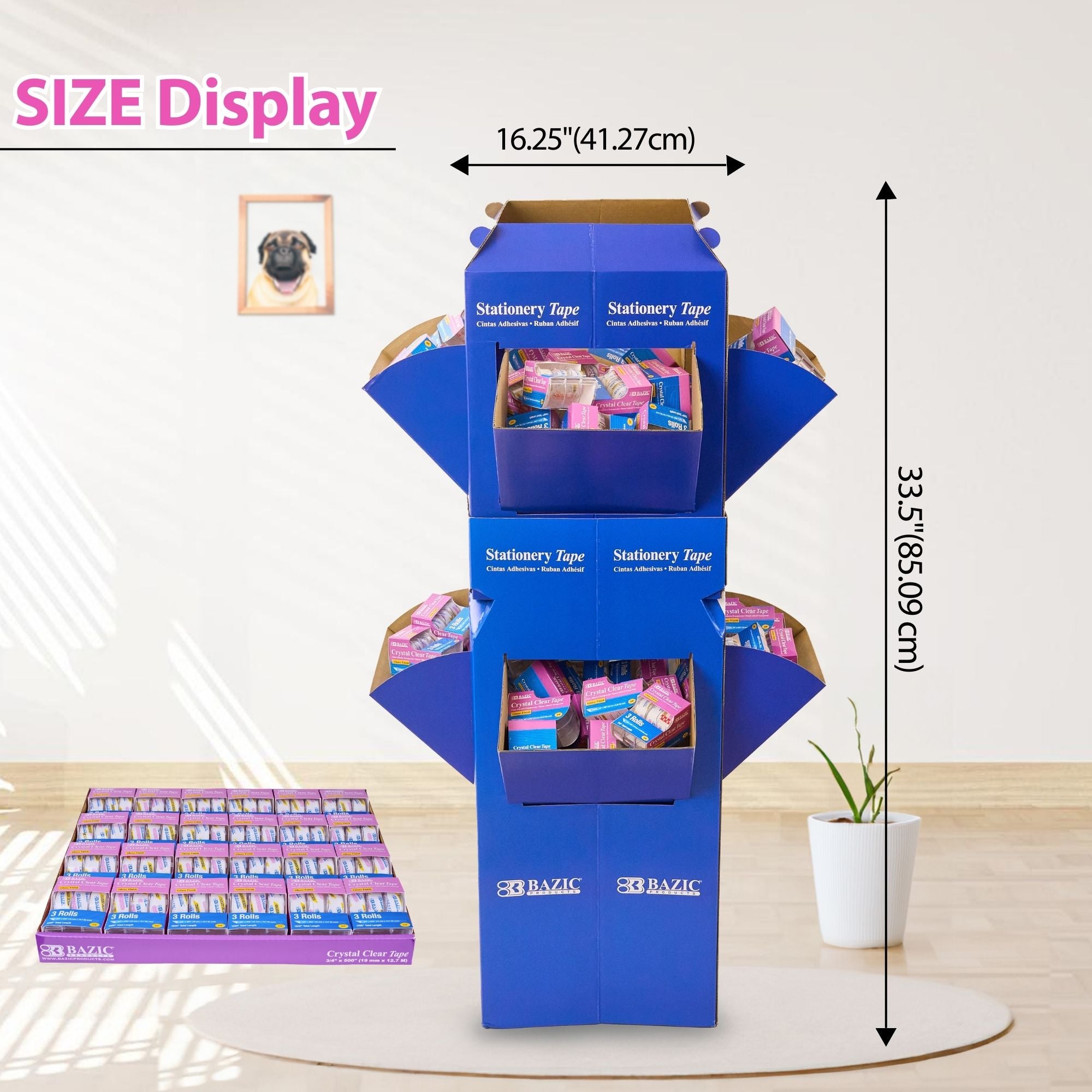 3/4" X 250" Crystal Clear Tape (3/Pack) w/ Floor Display