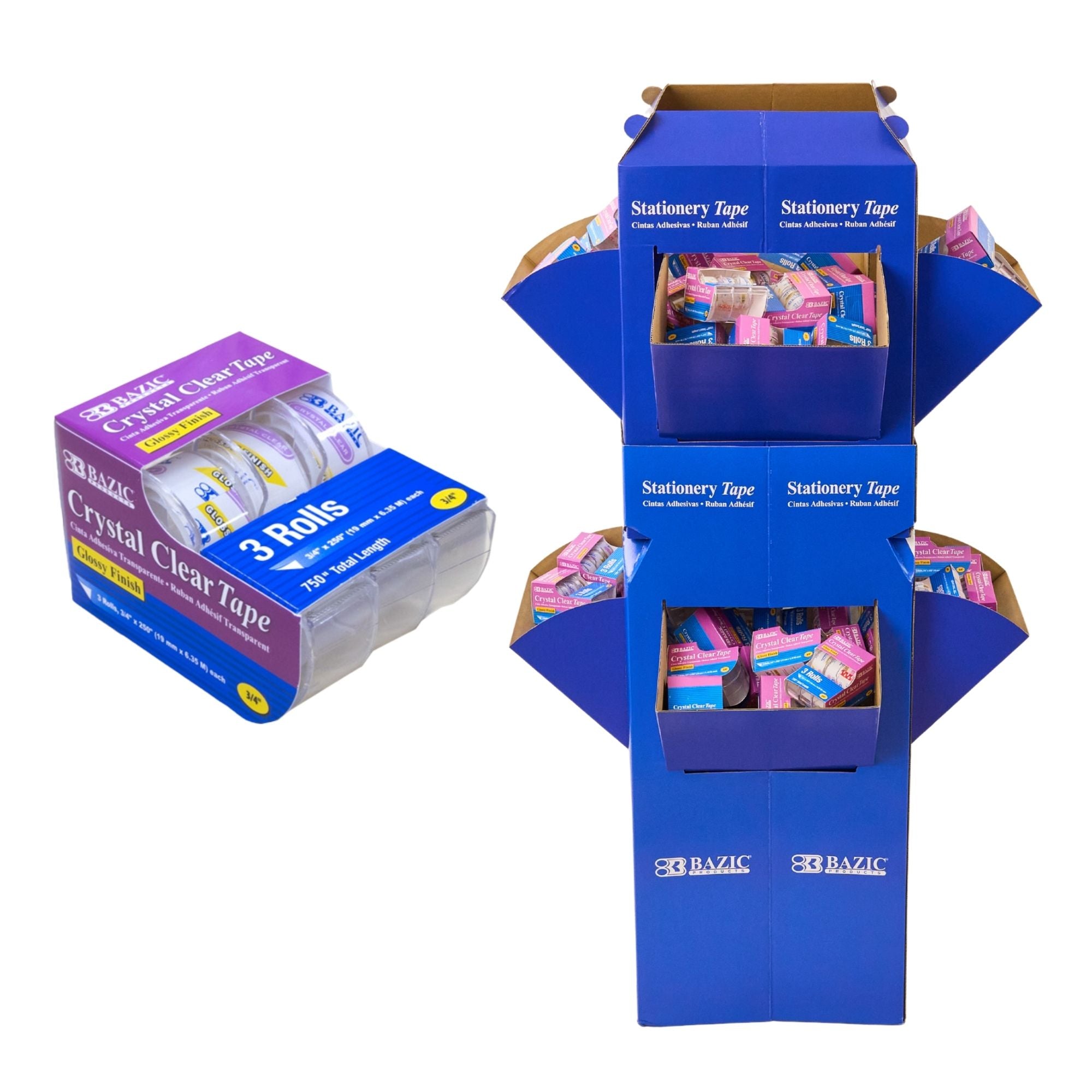 3/4" X 250" Crystal Clear Tape (3/Pack) w/ Floor Display