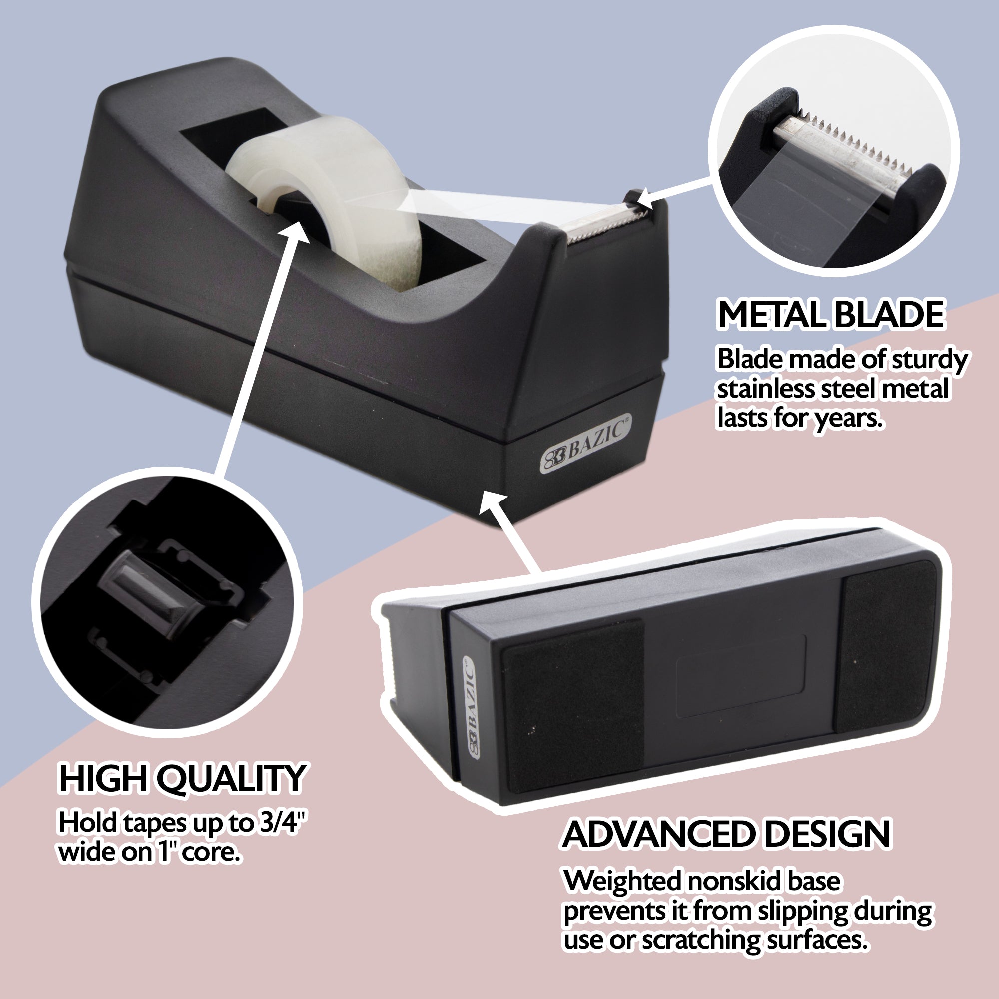 Desktop Tape Dispenser, Weighted Non-Skid Base