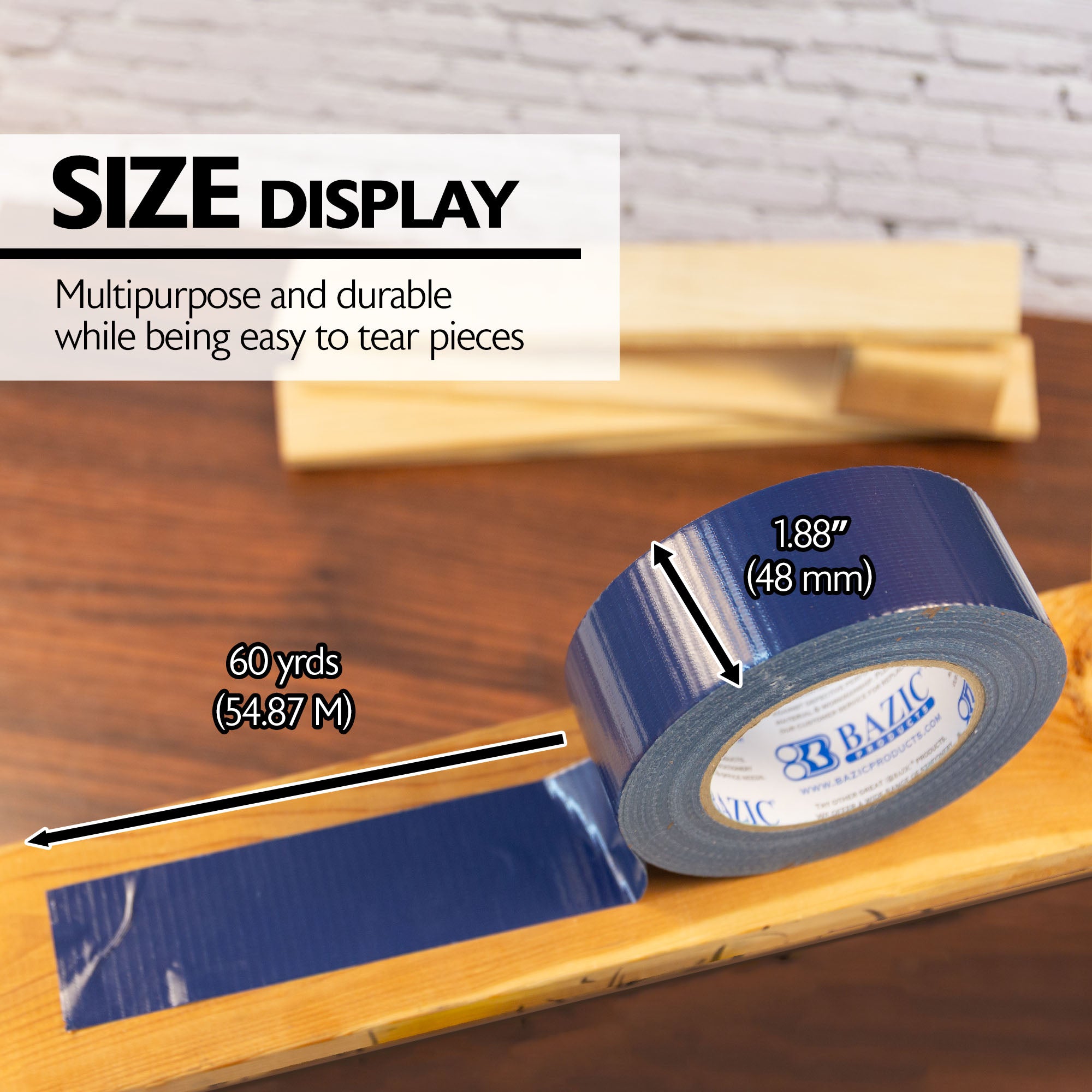 Blue Duct Tape, 1.88 in x 60 Yards, Strong Cloth-Backed Tape