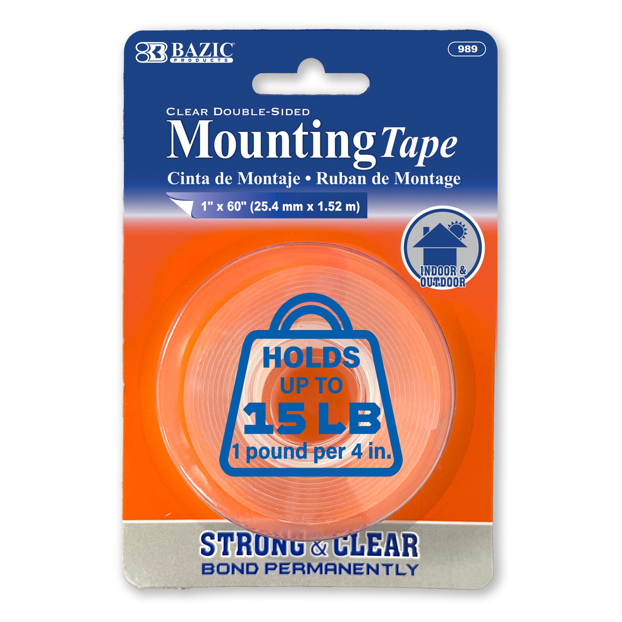 Double-Sided Mounting Tape, Clear, 1" x 60"