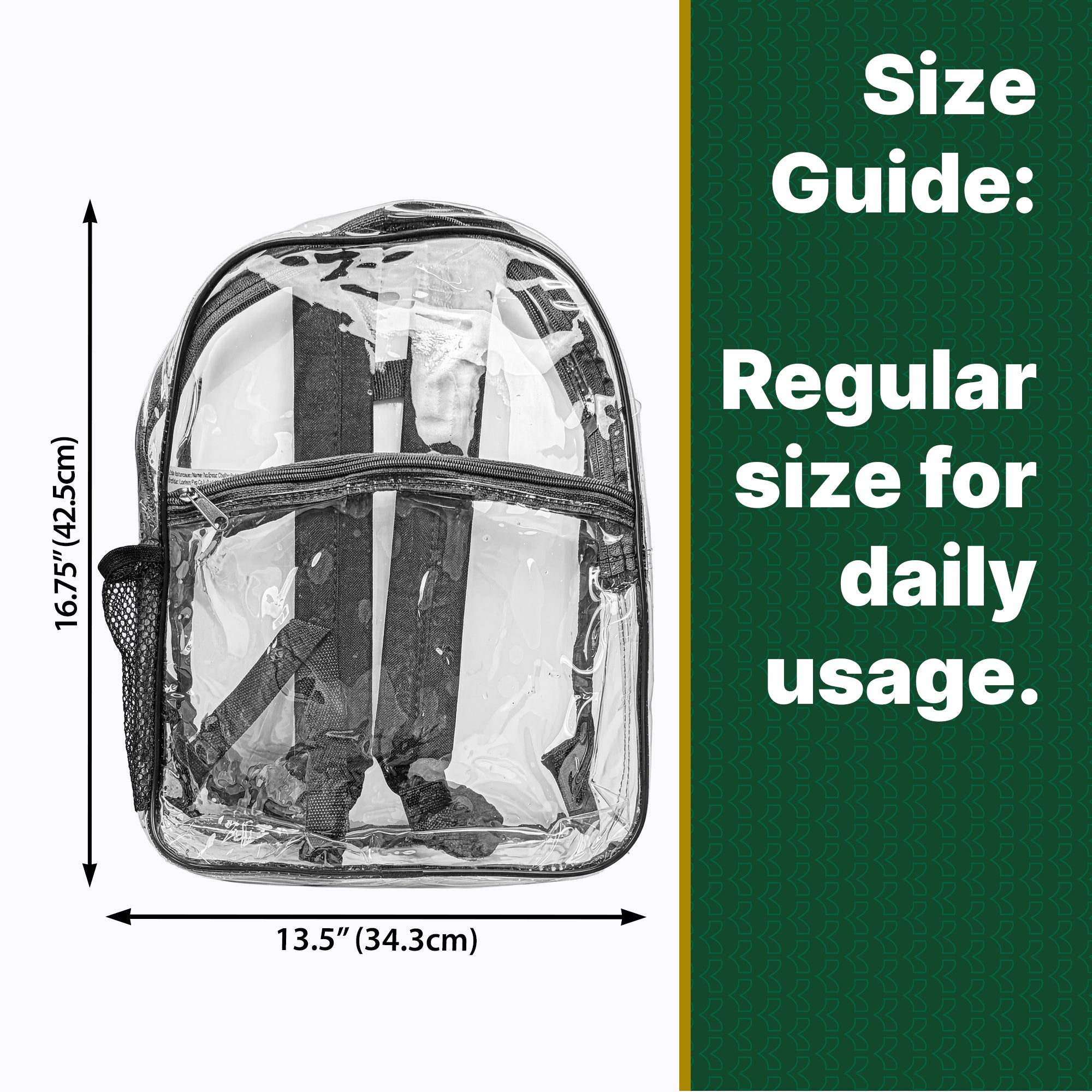 Clear Backpack 15", Black Trim, Stadium Approved