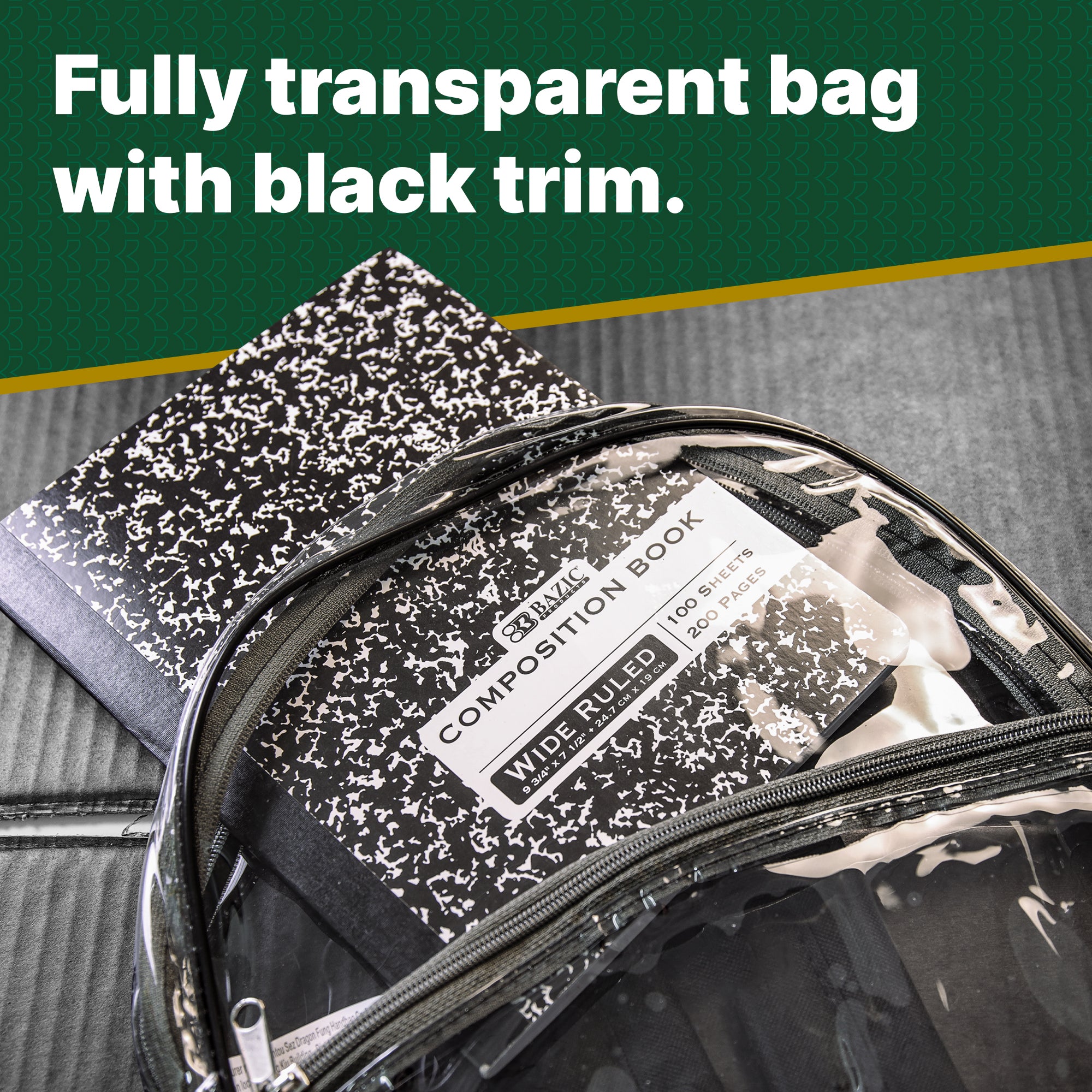 Clear Backpack 15", Black Trim, Stadium Approved