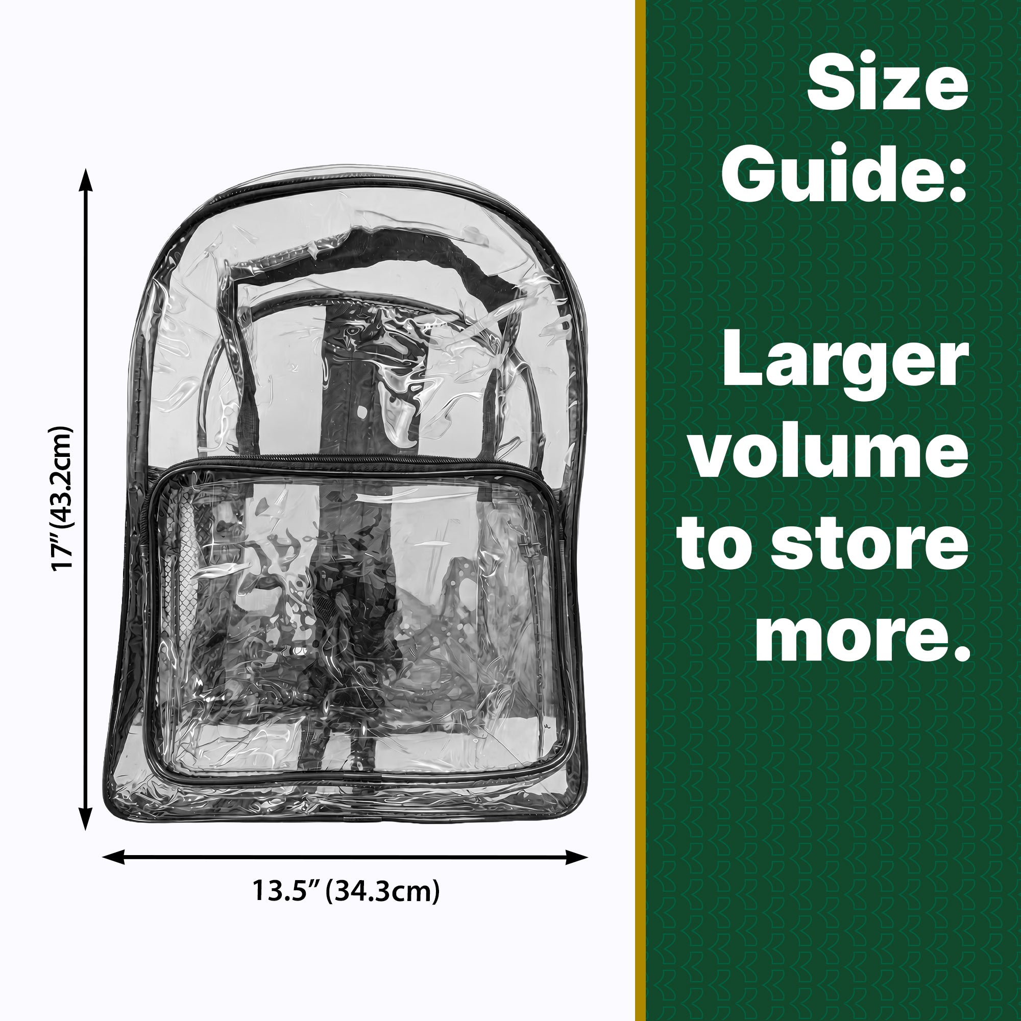 Clear Backpack 17", Black Trim, Stadium Approved
