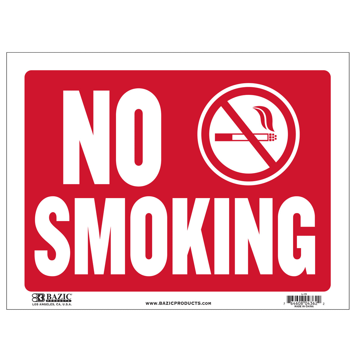 BAZIC No Smoking Sign, 12 x 16 in, Weather Resistant