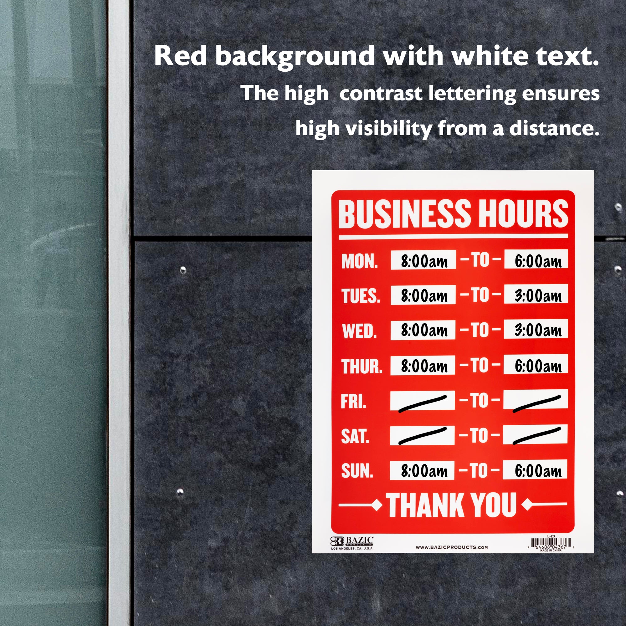 Business Hours Sign, 12 x 16 in, Weather Resistant
