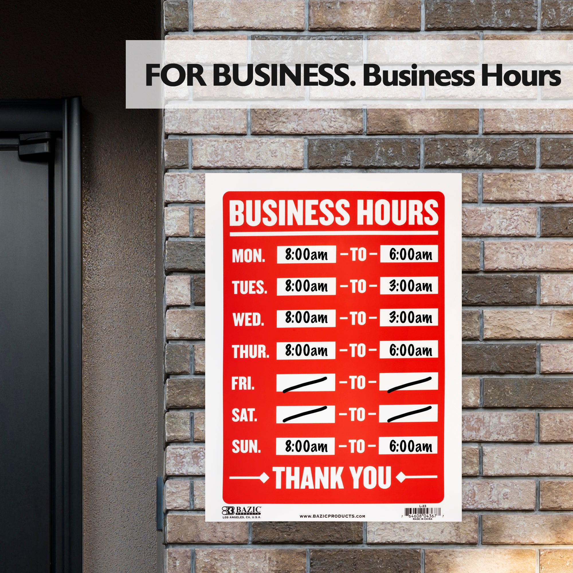 Business Hours Sign, 12 x 16 in, Weather Resistant