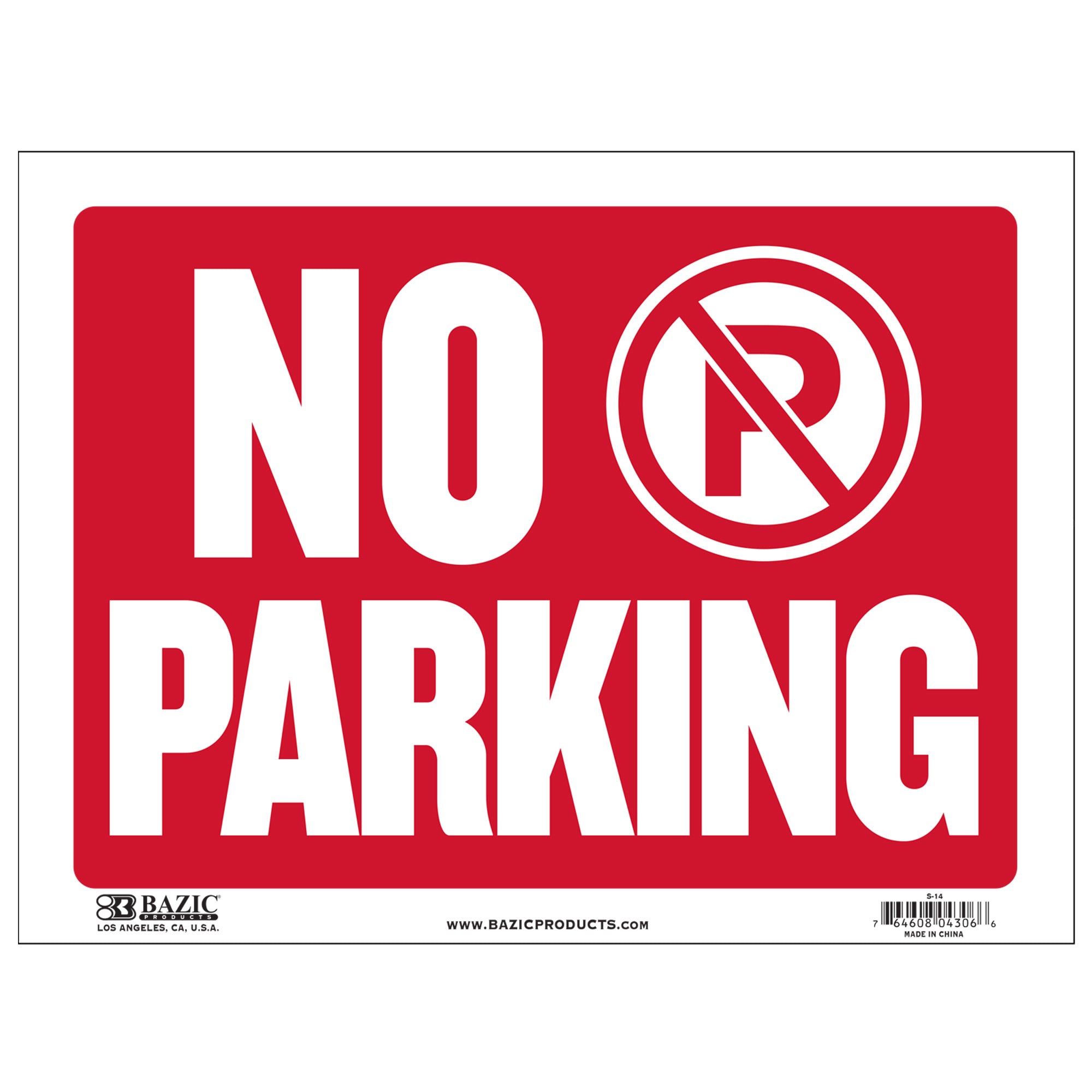 No Parking Sign, 9" x 12", Red Plastic, White Lettering
