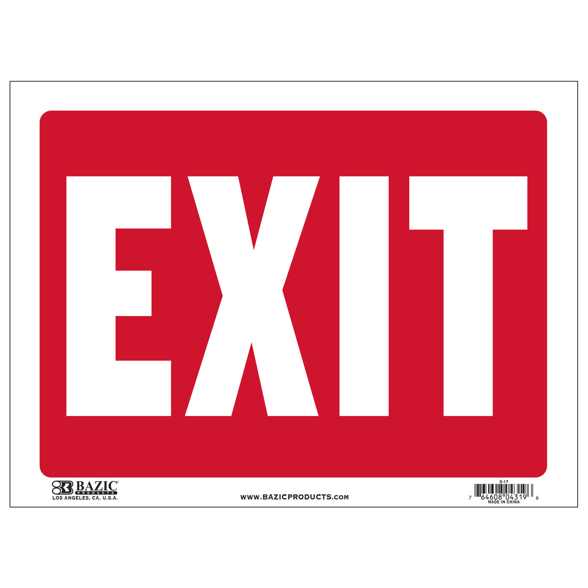 BAZIC Exit Sign, 9 x 12 in, Weather Resistant