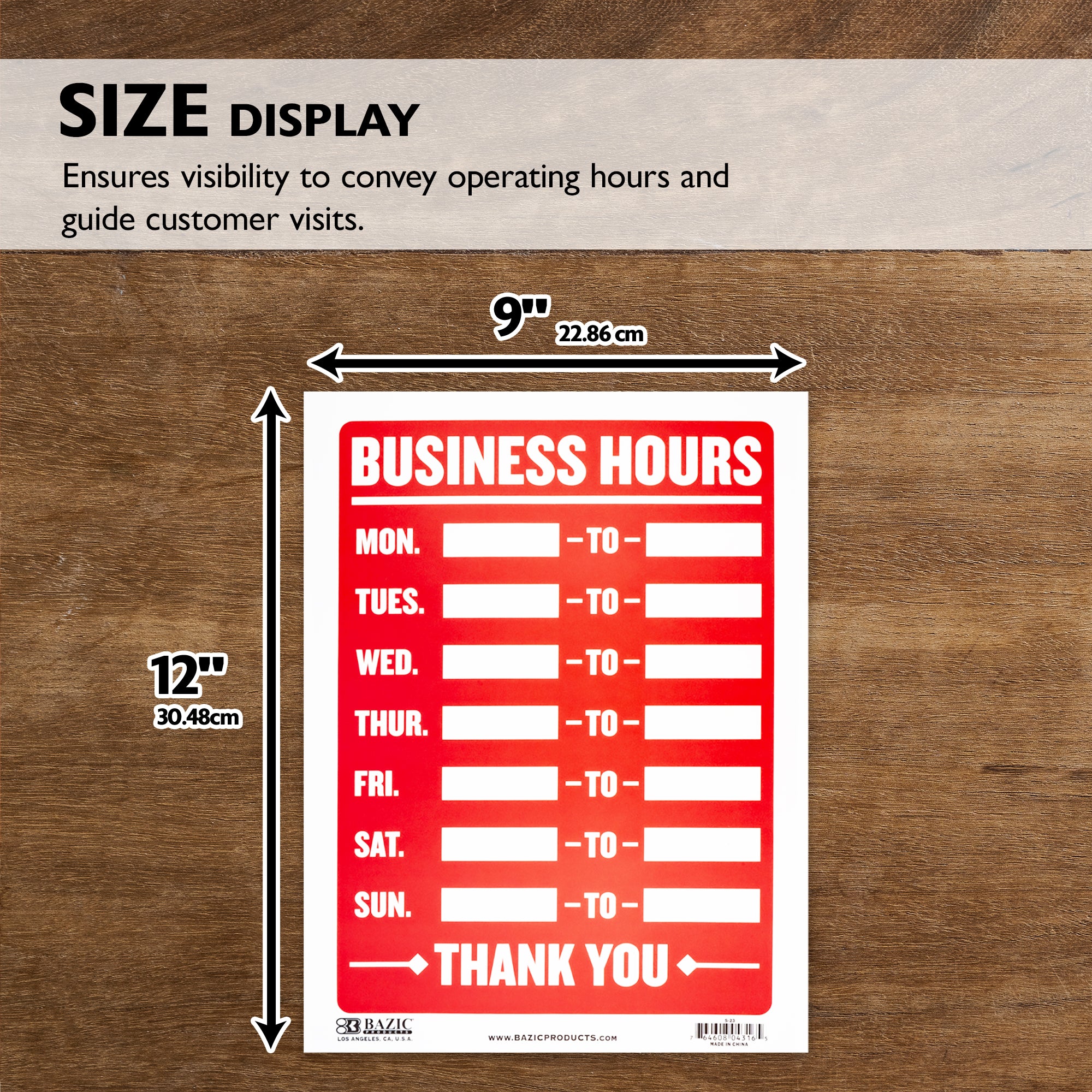9" X 12" Business Hours Sign