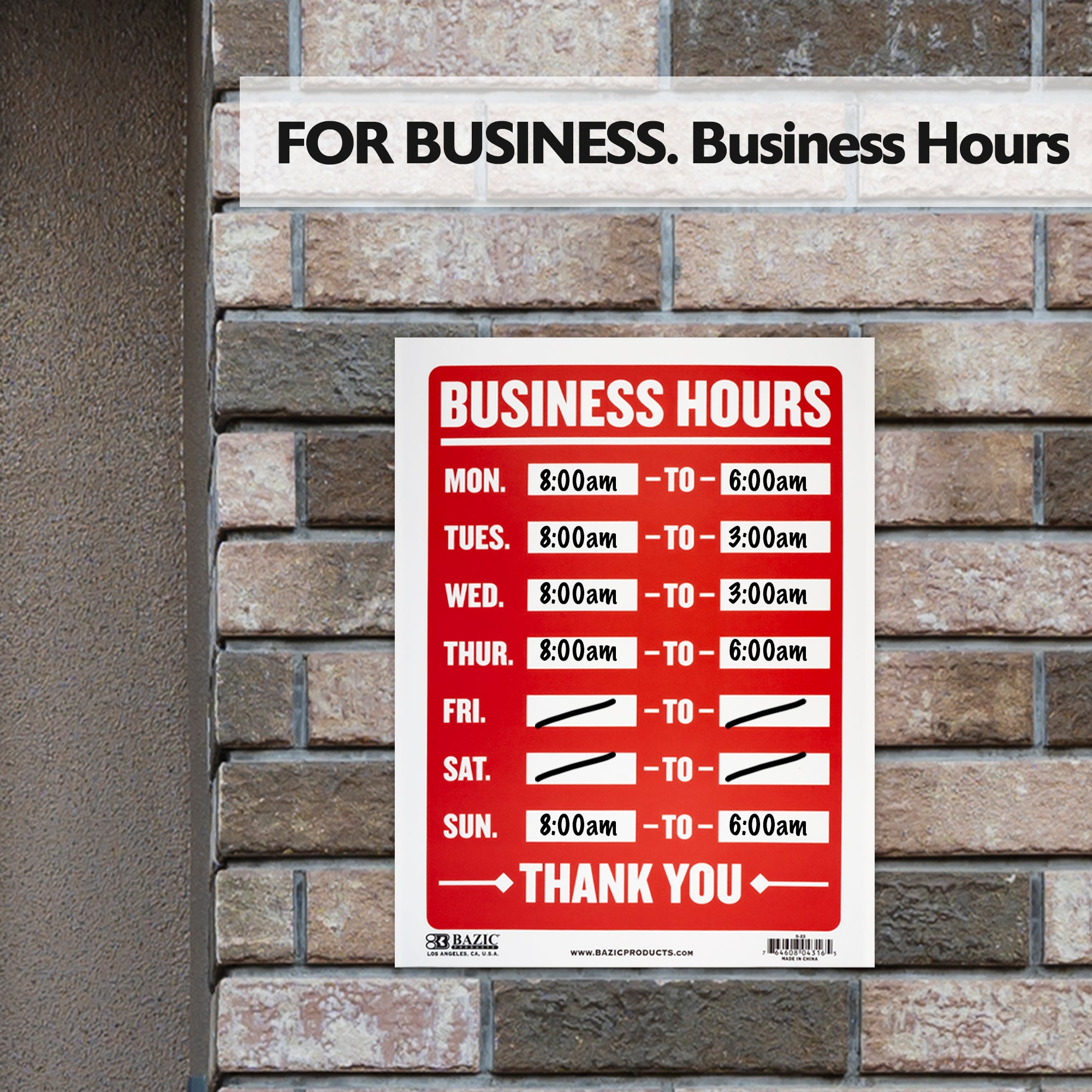Business Hours Sign, 9 x 12 in, Weather Resistant