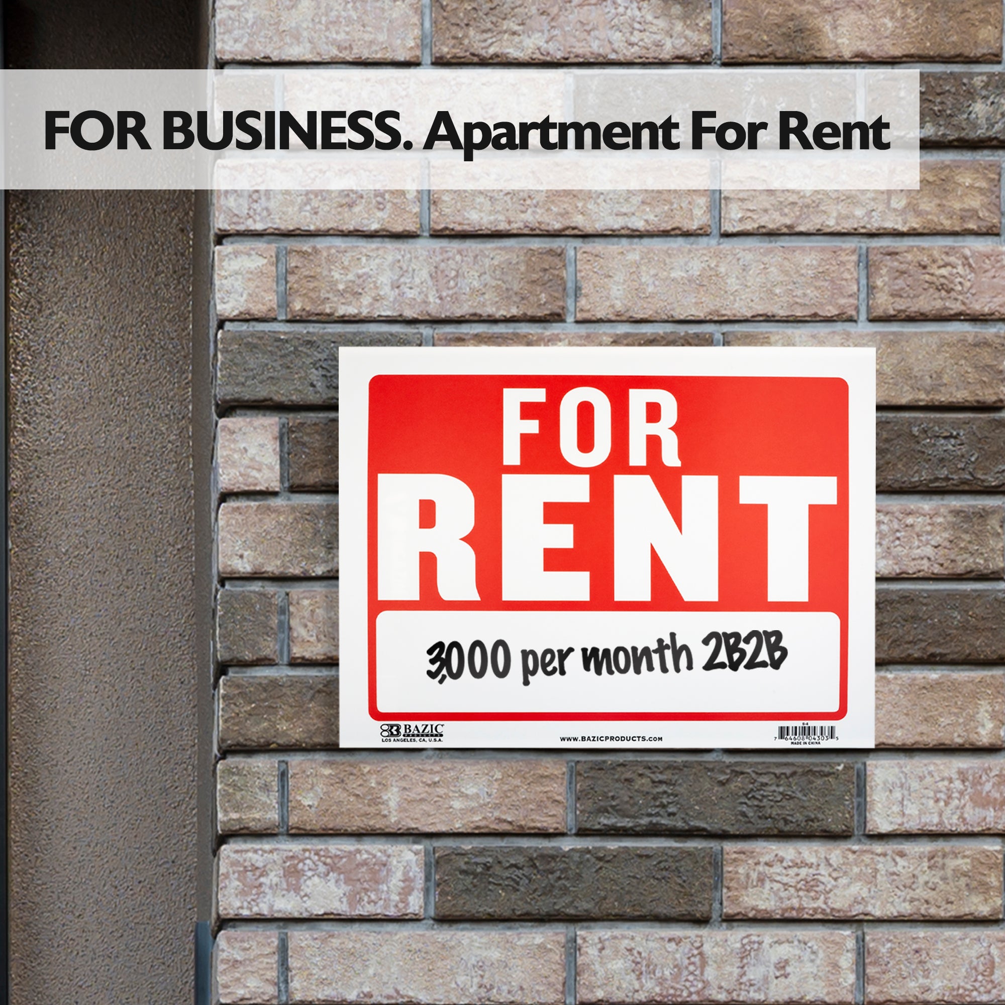 For Rent Sign, 9 x 12 in, Weather Resistant