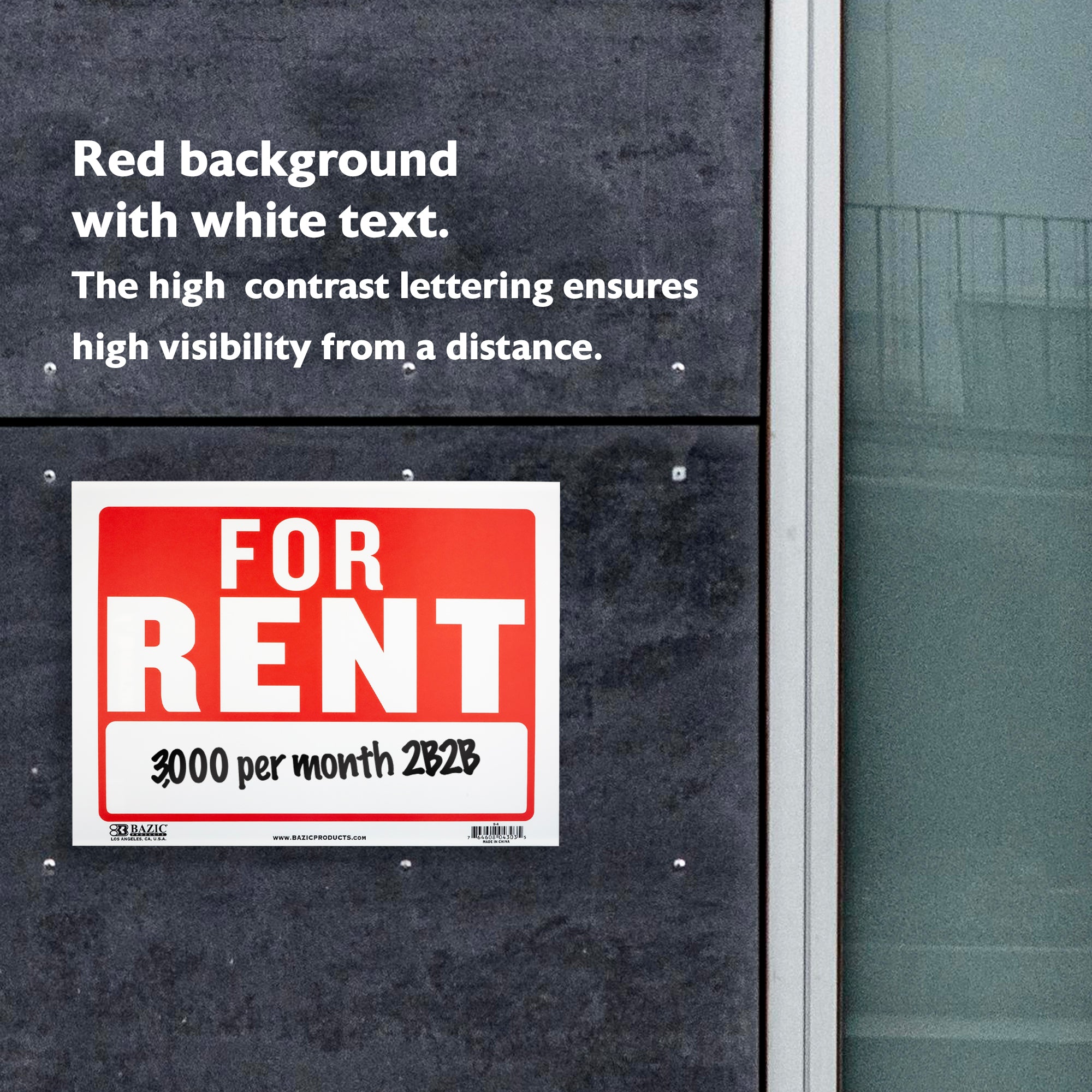 For Rent Sign, 9 x 12 in, Weather Resistant