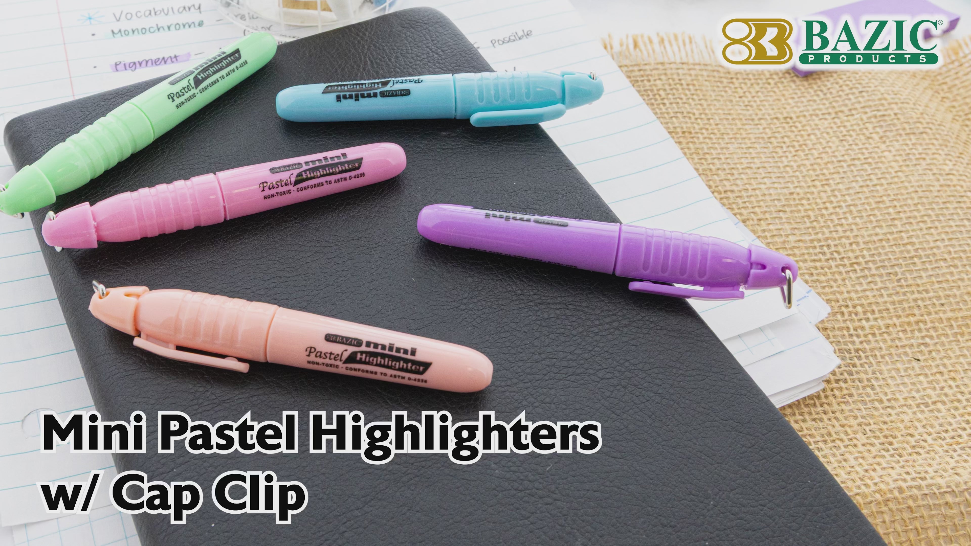 Load video: Mini Pastel Highlighters w/ Cap Clip (5/Pack)