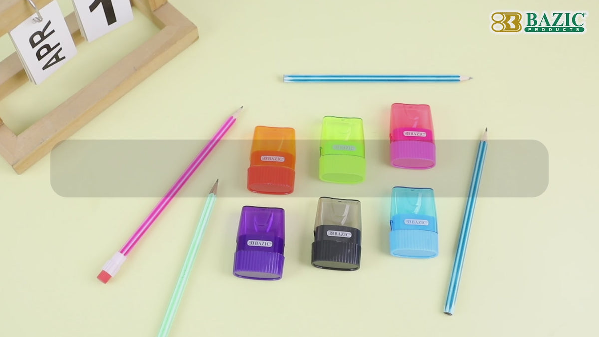 Load video: Single Hole Pencil Sharpener with Receptacle, Steel Blade