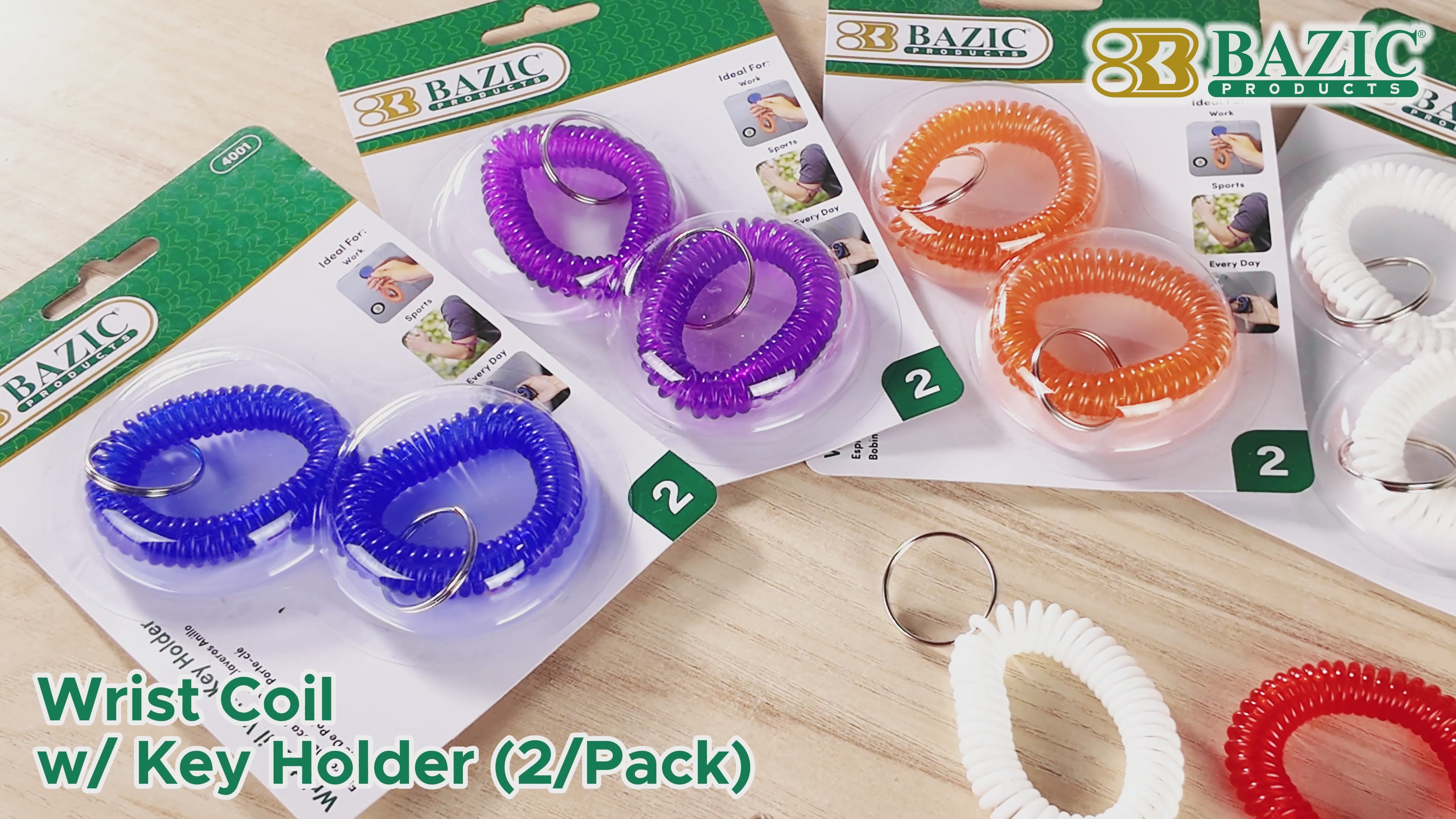 Load video: Wrist Coil Keychains with Key Ring
