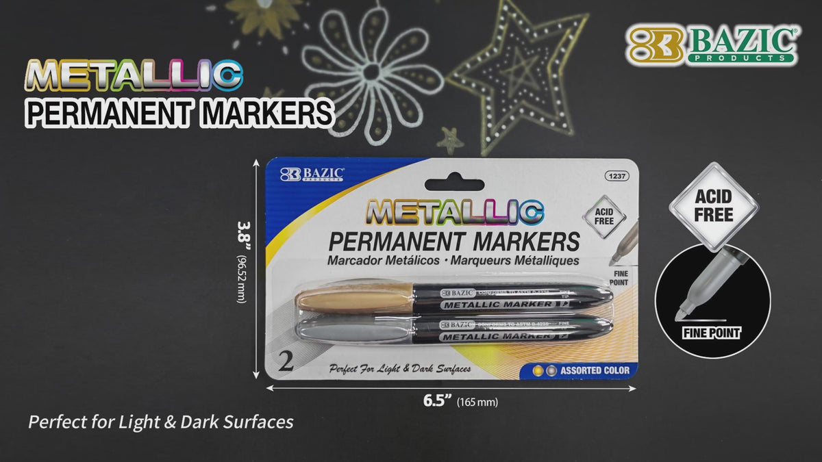 Load video: Silver &amp; Gold Metallic Markers, Fine Tip