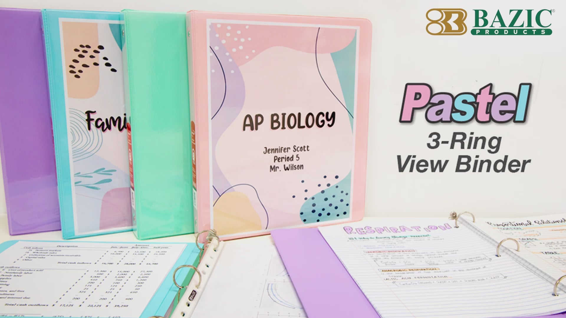 Load video: 1" Asst. Pastel Color 3-Ring View Binder w/ 2-Pockets