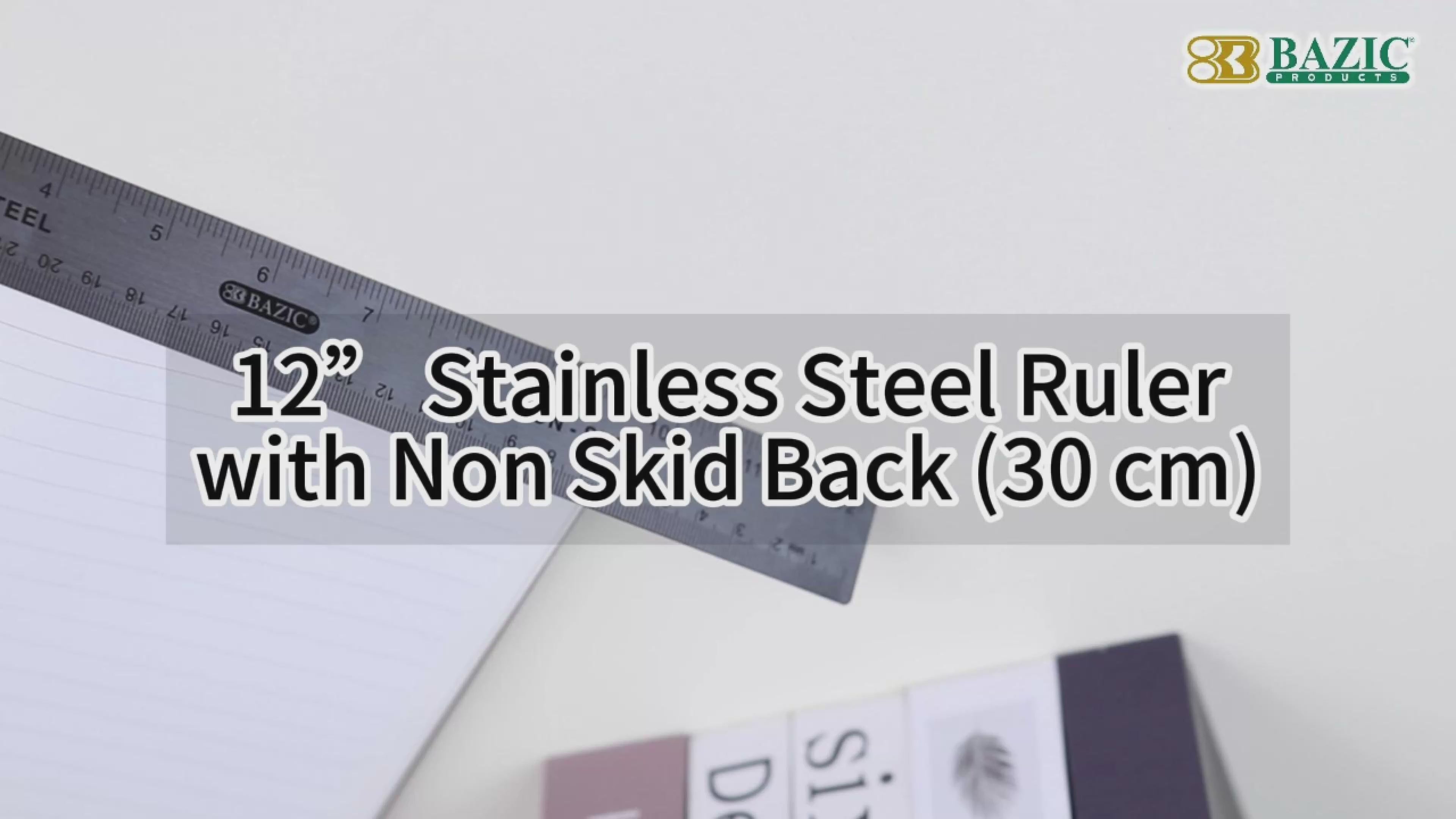 Load video: 12 in Stainless Steel Ruler, Non-Skid Back