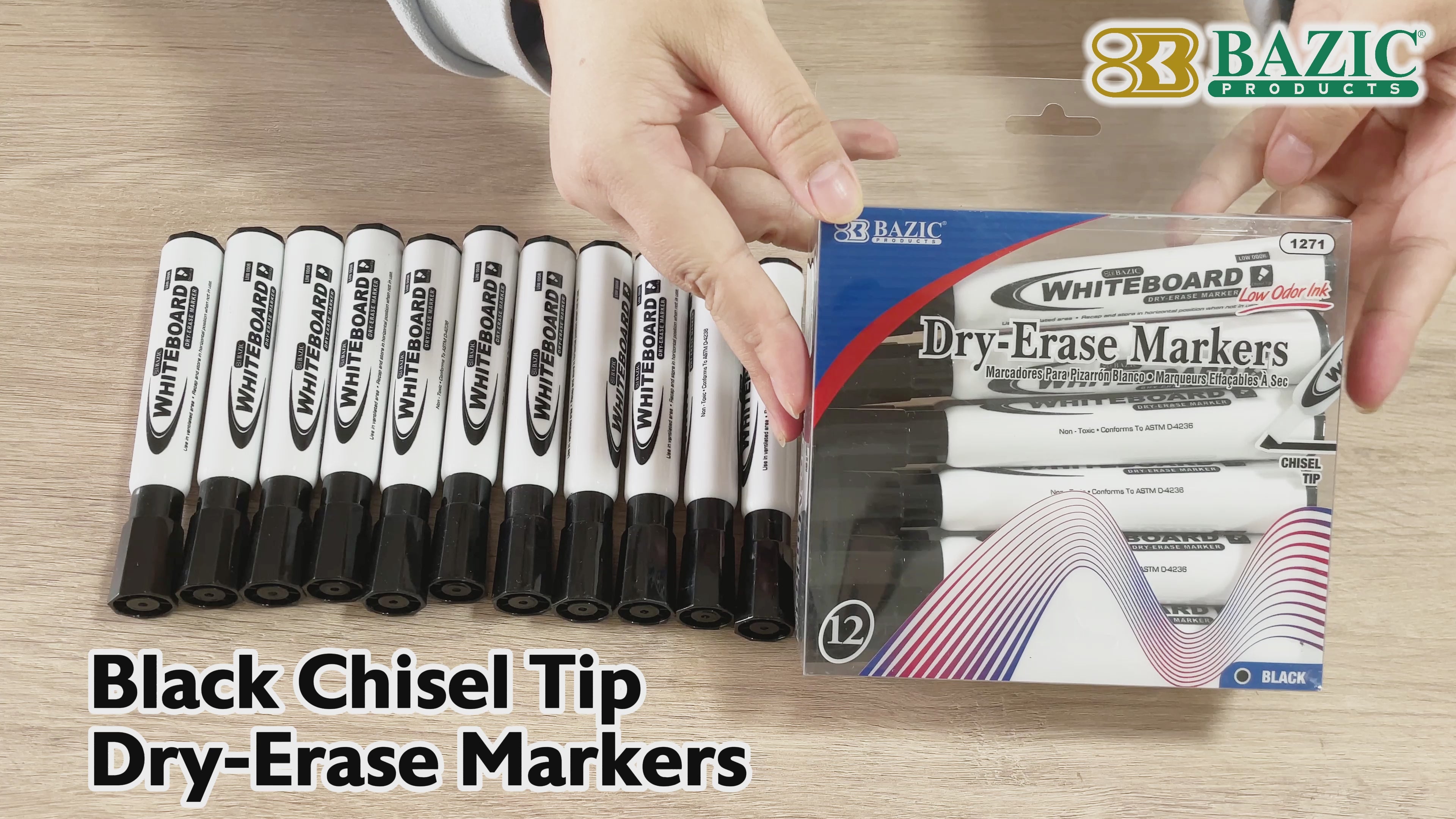 Load video: Black Chisel Tip Dry Erase Markers, Low-Odor