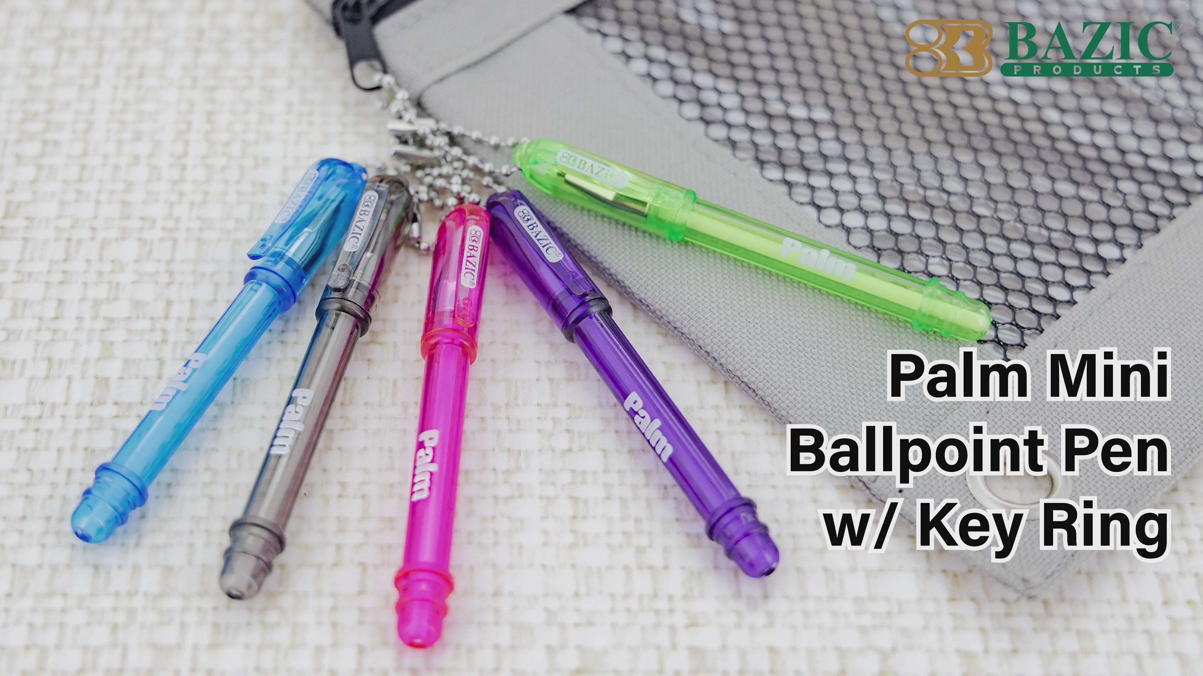 Load video: Palm Mini Ballpoint Pen w/ Key Ring (5/Pack)