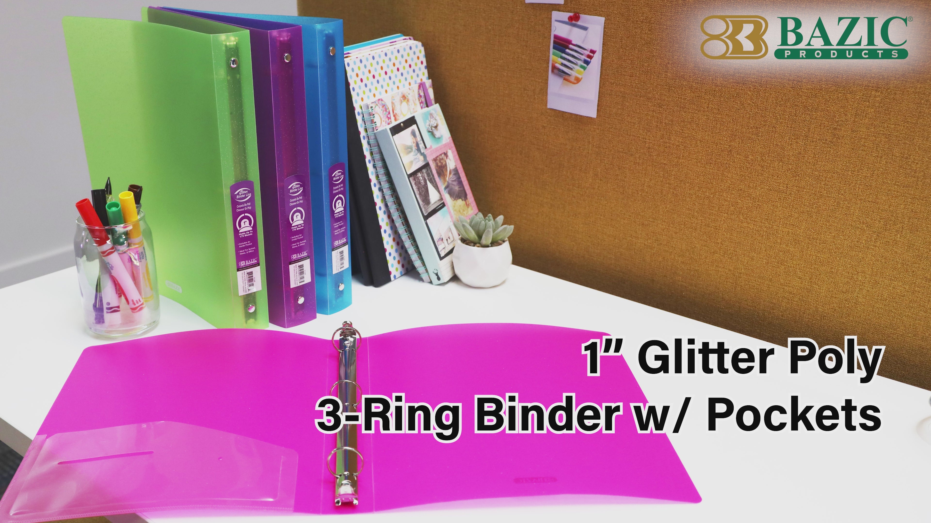 Load video: 1" Glitter Poly 3-Ring Binder w/ Pocket